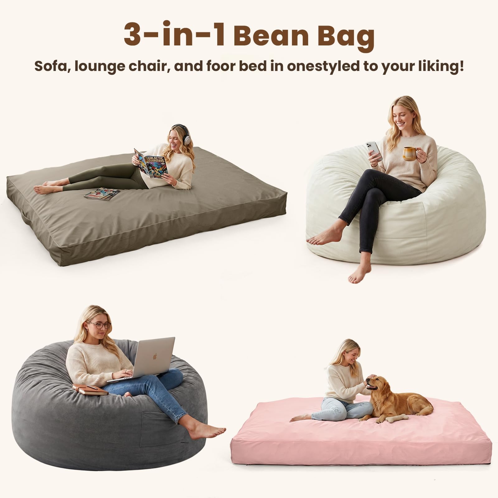 Pouf Lit Convertible en Velours Côtelé, Transformable en Matelas d’Appoint Ultra Confortable, Pouf Salon 3 en 1, Pouf Chambre Utilisable en Futon Matelas de Sol, Gris