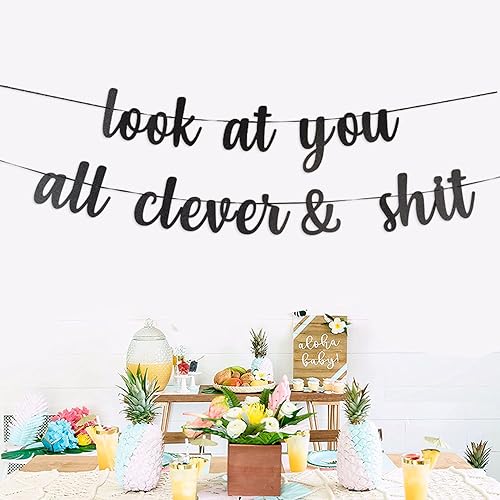 Miniatura 4 de Cartel negro con purpurina Look At You All Clever & Sh*t, felicitaciones 2025 graduado, decoraciones divertidas para fiesta de graduación