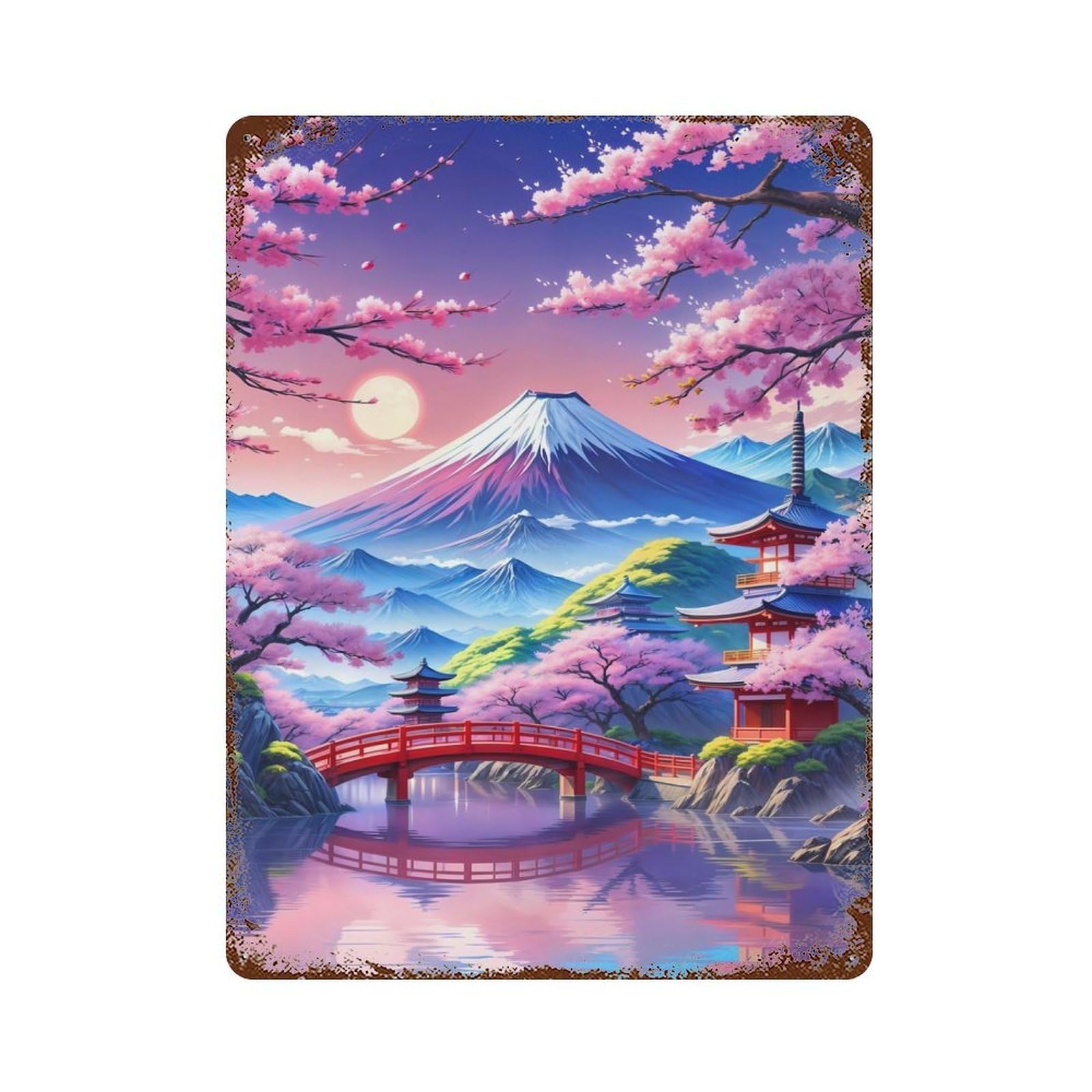 Fuji Japanese Beautiful Vintage Metal Tin Sign 15.7"x11.8", Farmhouse Wall Decor for Living Room, Hallway And Home Decor