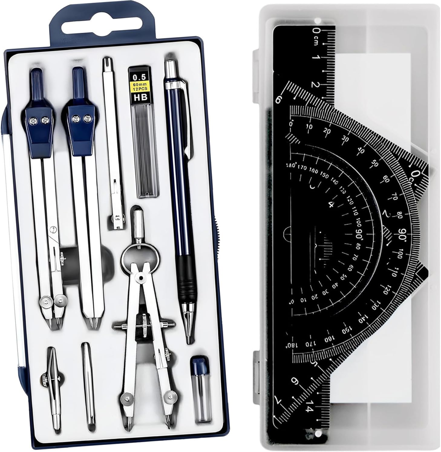 ZELLYA 13 pcs Professional Geometry Set Metal Compass, Geometry Precision Tool Set with Shatterproof Storage Box, Drafting Tools & Drafting Kits, Circle Drawing Tools for Engineers Students (13)
