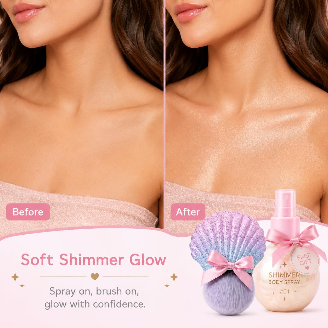 Set di pennelli da trucco e spray per il corpo luccicante (6 confezioni) | Setole morbide e soffici