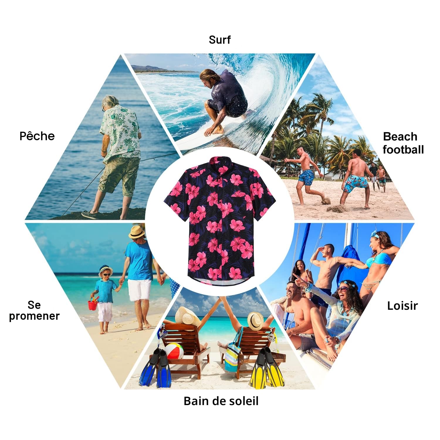 Enlision Chemise Hawaïenne Homme Manches Courtes Fleurs Ananas Jungle Chemises Hawaïennes Funky Imprimé Hawaii pour Plage Vacances avec Poche-Avant