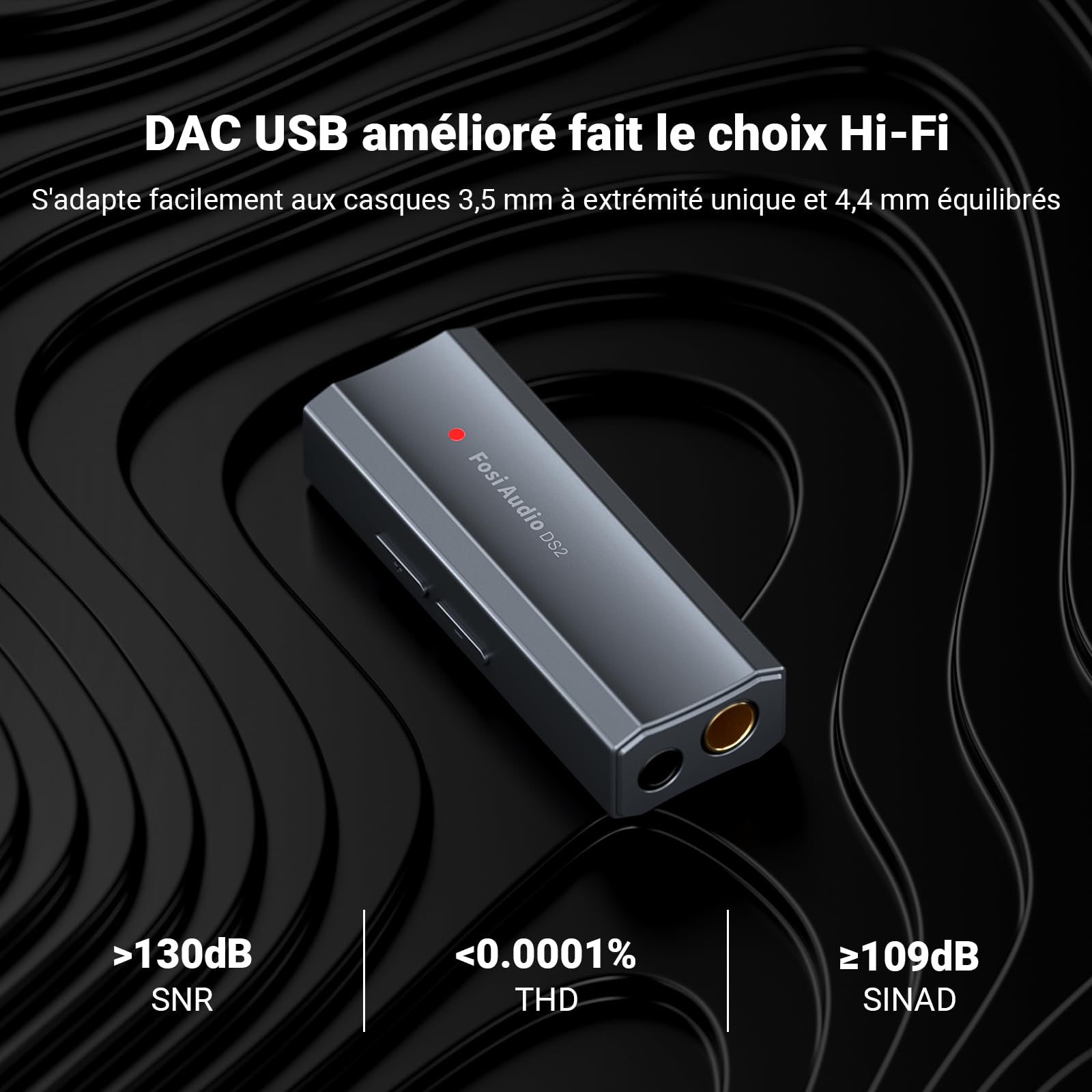 Fosi Audio DS2 USB C to AUX Amplificateur de casque DAC Dongle 3.5mm Jack Adaptateur Audio Portable Amplificateur avec double sortie DSD256 4.4mm Balanced High Resolution Chip CS43131