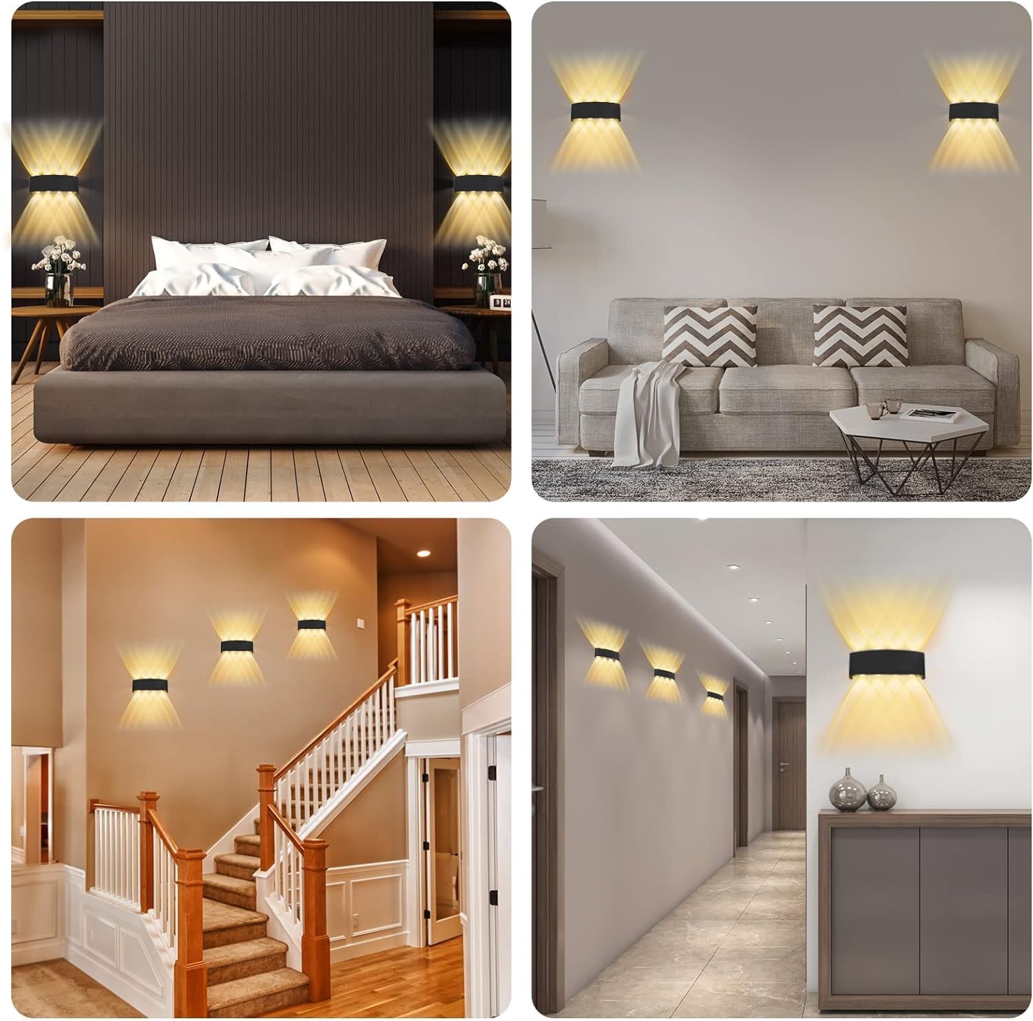 Lureshine Applique Murale LED 2 Pièces - Intérieur/Extérieur, Éclairage Haut et Bas, Aluminium Noir 8W, IP65, 3000K Blanc Chaud - Pour Garage