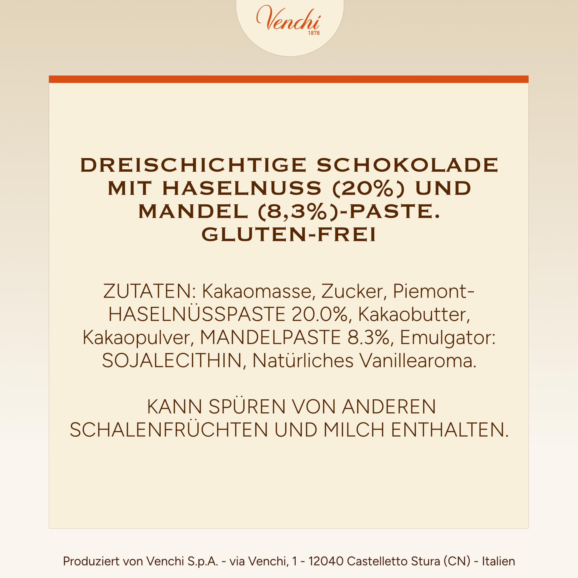 Venchi - Cremino Extra Dunkle Schokolade - Zartbitterschokolade mit Mandelpaste und „Piemontesischer Haselnuss g.g.A.“, 1 kg, glutenfrei, ohne Farbstoffe und ohne Konservierungsmittel