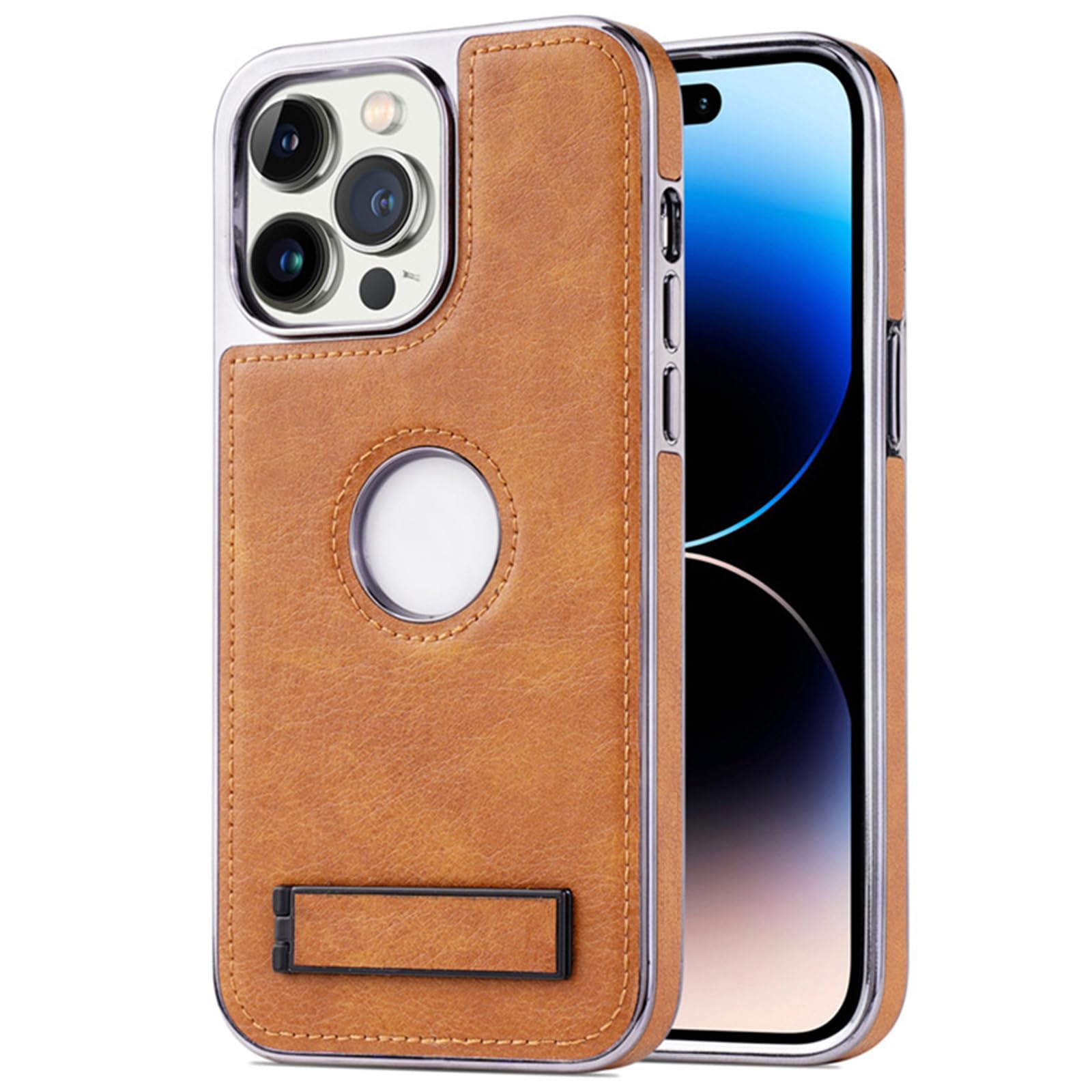 Galwanizowane etui do iPhone 16 Pro Max/16 Pro/16 Plus/16, wąskie skórzane etui z uchwytem z logo widoku, odporne na wstrząsy etui ochronne na aparat, brązowe, 16 Pro