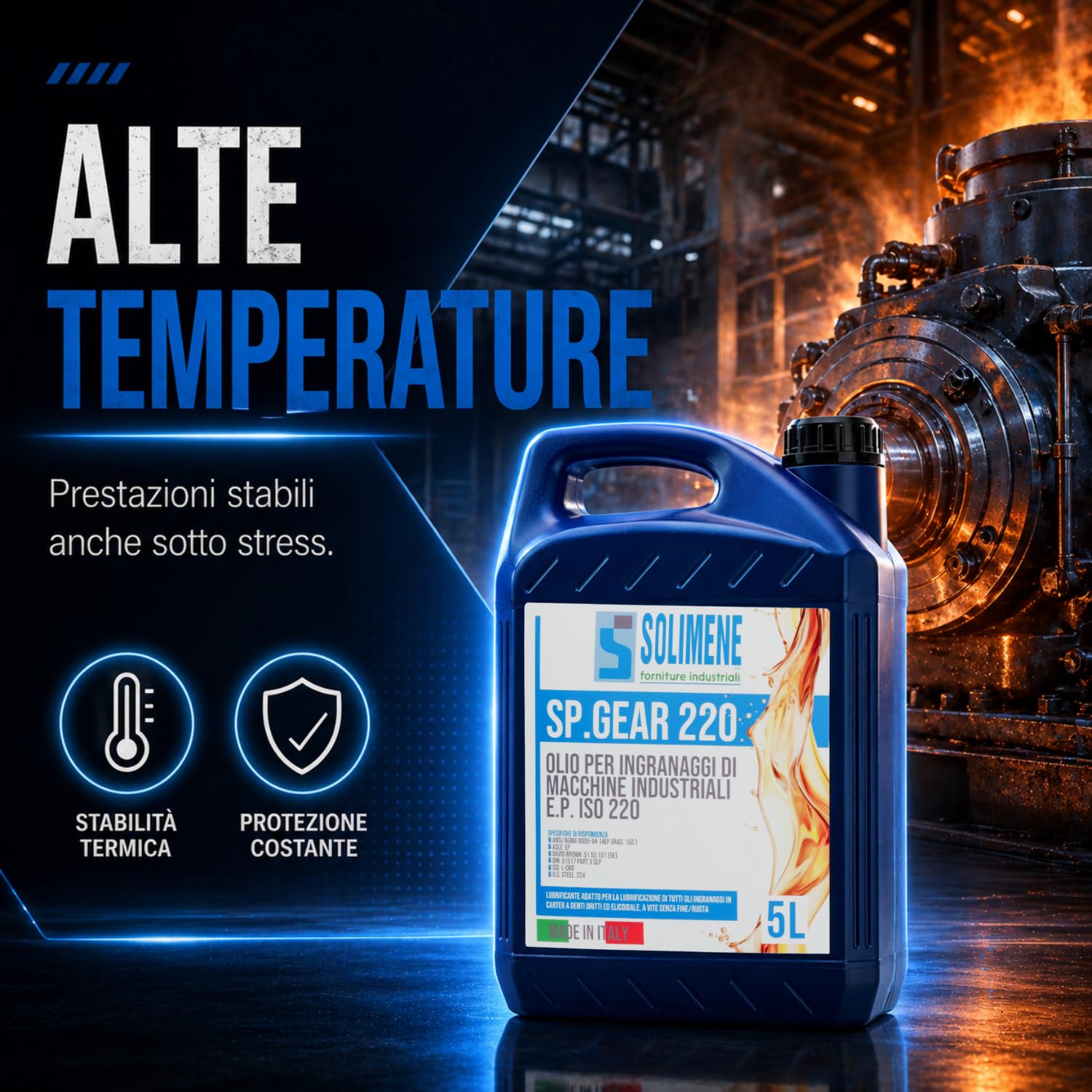 Olio per Ingranaggi Industriali EP ISO VG 220, 5 Litri - Lubrificante Gear Oil CLP Estrema Pressione, Antiusura e Antischiuma - DIN 51517/3, AGMA 9005, ISO L-CKD