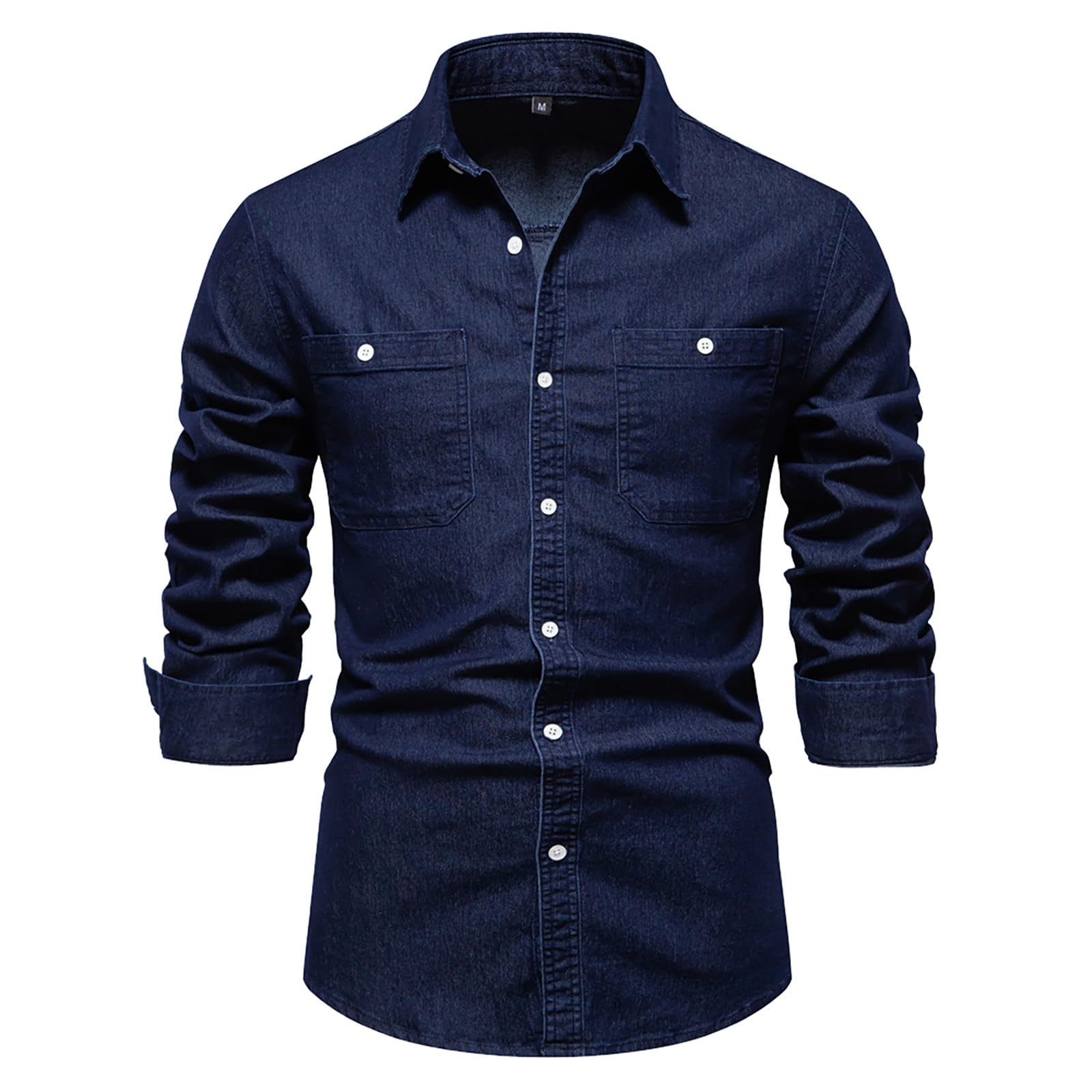 Camicia da uomo a maniche lunghe in denim, casual, con bottoni, con tasche sul petto, leggera e confortevole, da indossare tutti i giorni, elegante design western, per tutte le stagioni, look classico