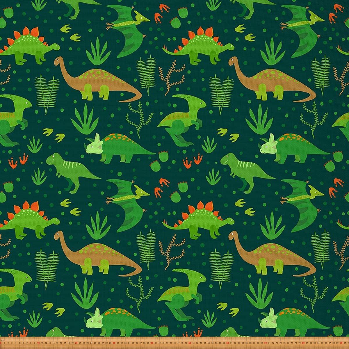 Cartoon Dinosaur Upholstery Fabric Cute Dinos ReWaterproof Fabric Safari Jungle Wildlife Fabric Plant Animals Fabric for Quilting Sewing DIY Art Fabric by The Yard Green Orange 2 Yards