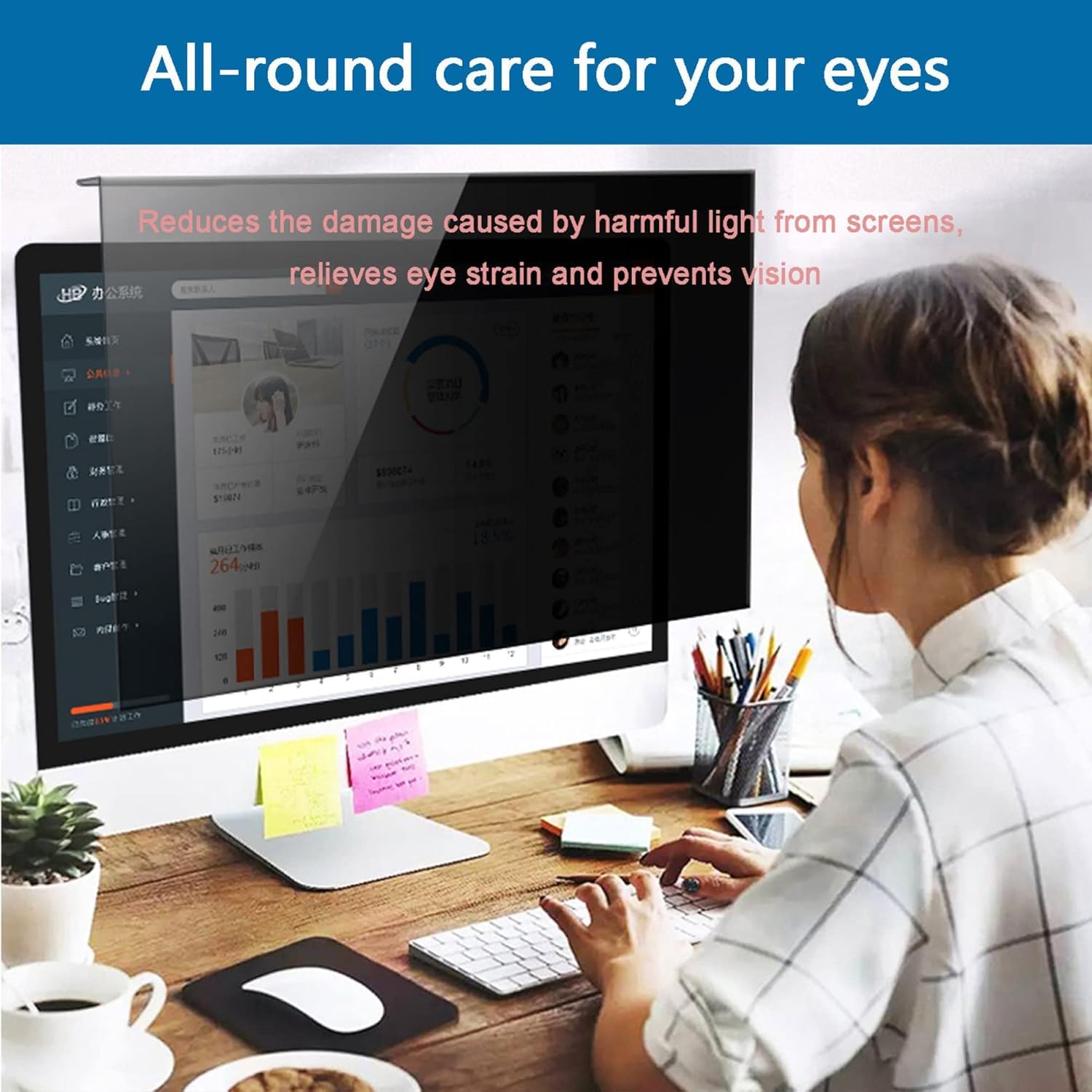 DARZYS Computer Privacy Screen Filter, Hanging Anti Blue Light And Glare Acrylic Protective Film For Diagonal 23