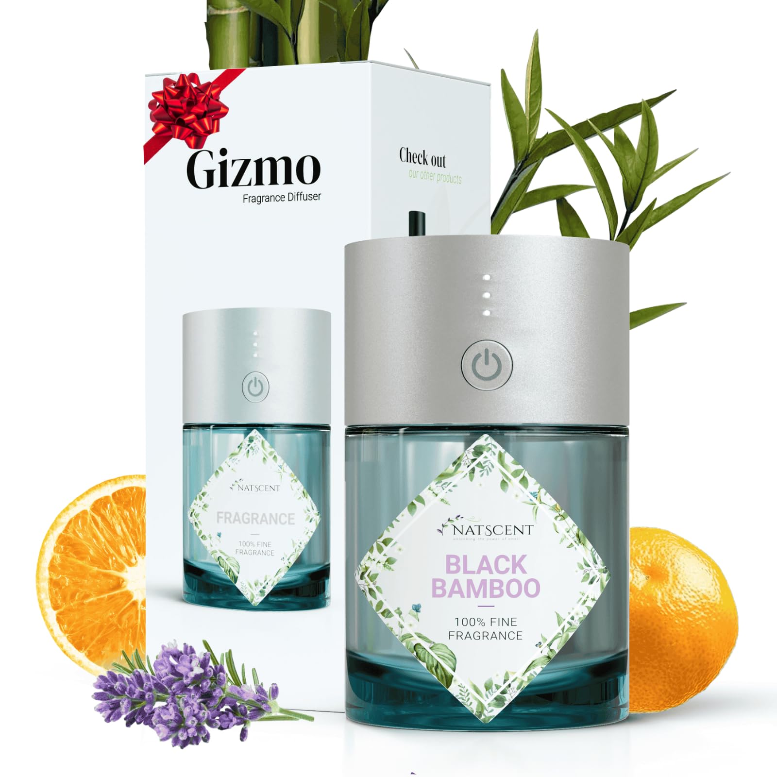 Natscent Gizmo Waterless Diffuser with Fragrance Oil, Plug & Play Glass Diffuser Bottles, Cordless, Rechargeable, 3 Mist Levels, for Home, Car, Bath (