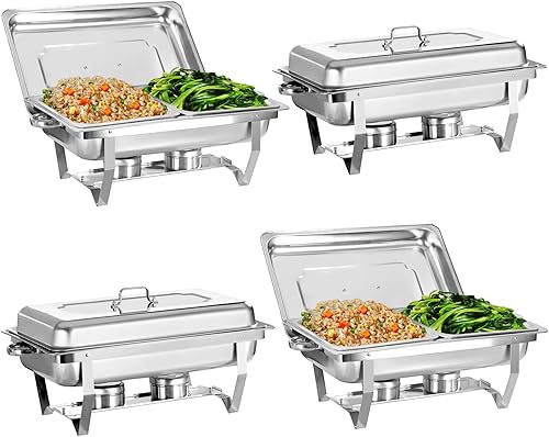 Plato de roce para bufé, paquete de 4 servidores de acero inoxidable para rociar alimentos, juegos de calentadores de alimentos con bandeja de