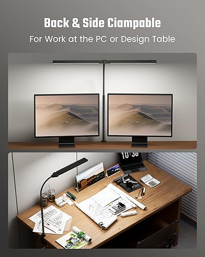 Miniatura 5 de Lámpara de escritorio con abrazadera, barra de luz LED de escritorio para monitores duales, lámpara de mesa de cuello de cisne ajustable con 3 modos