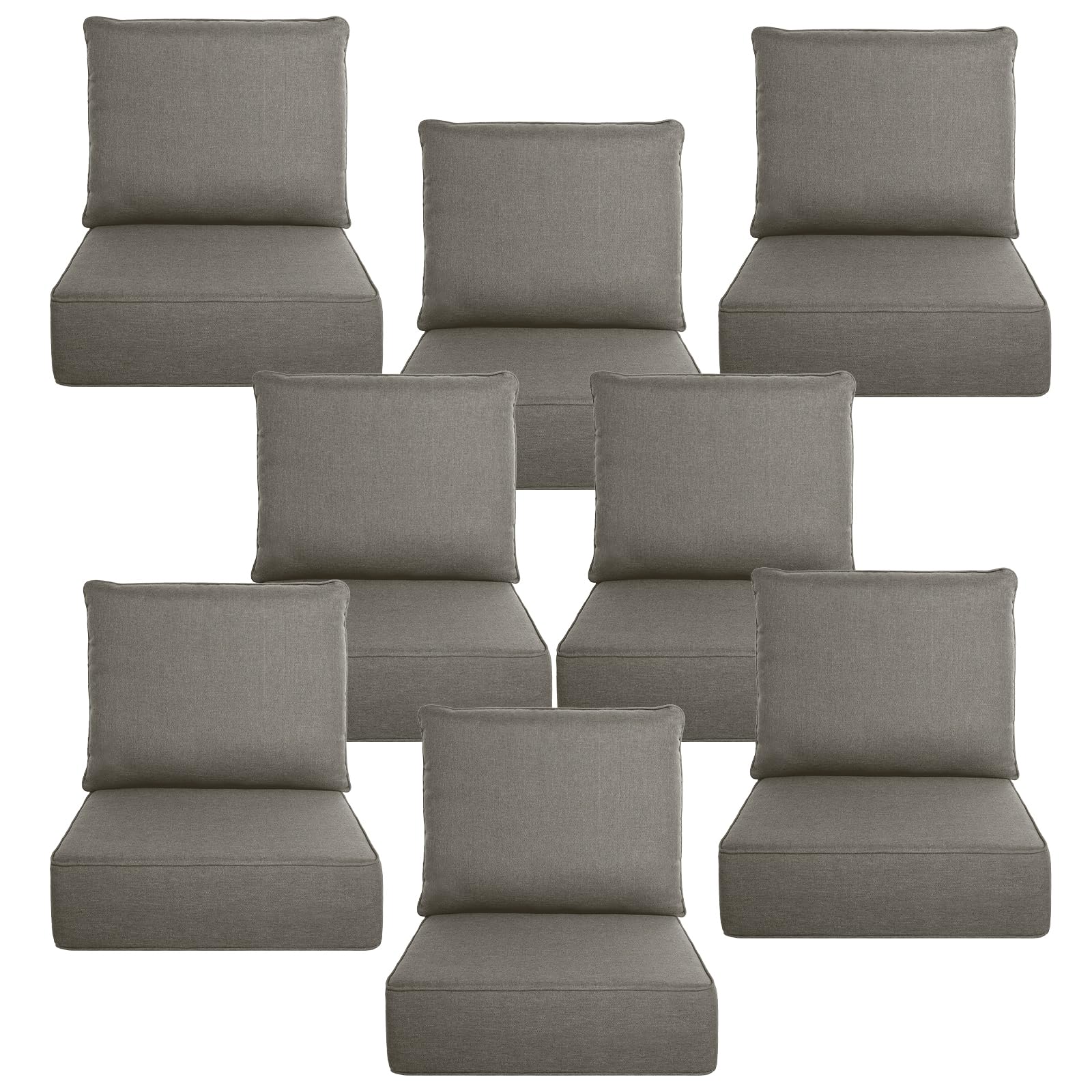 Luxury 6" Thick Outdoor Cushion Set 8-22x24 Patio Furniture Cushions with 28D High-Density Foam, Water-Resistant &amp; Fade-Resistant Fabric, Removable Covers for Patio Furniture Sofa Couch -Grey