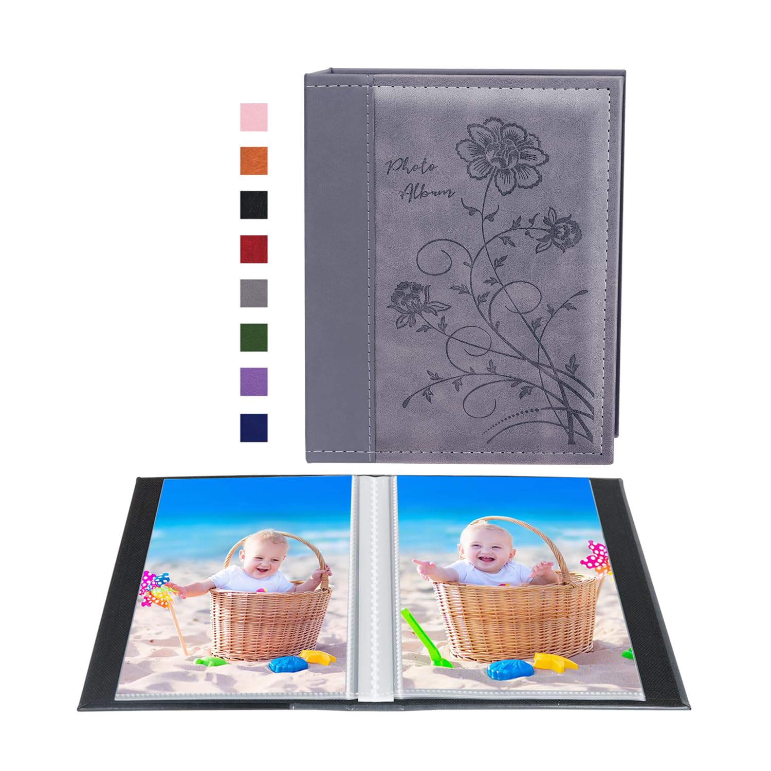 Artmag Photo Album 5x7 Clear Pages Pockets Leather Cover Slip Slide in Photo Album Book Holds 100 Vertical 5x7 Photos Picture Book for Wedding Family (Grey)