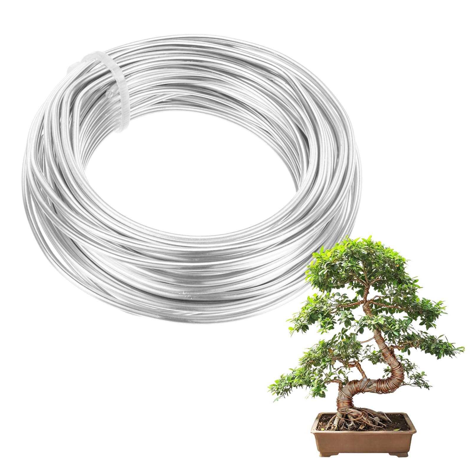 M METERXITY 1-Pack Bonsai Training Wire, 2.5mm x 33ft/10m Anodized Aluminum Bonsai Tree Wire for Gardening Branch/Fine Trunk/DIY Crafting [Silver Tone]