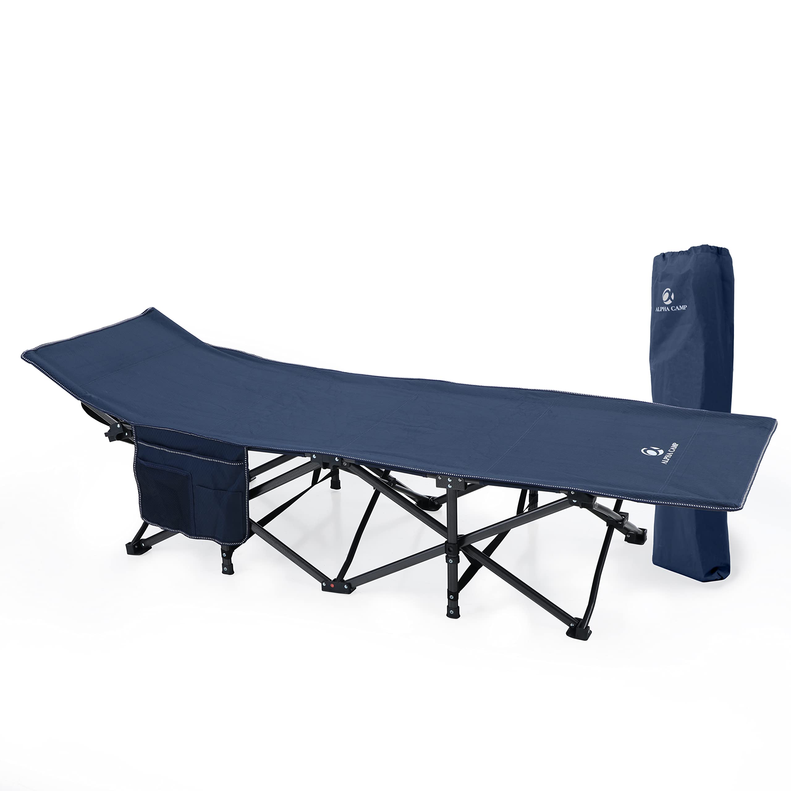 Outdoor Folding Camping Cots for Adults 600 lbs, Portable Heavy Duty Sleeping Cot Durable Lightweight Outdoor Bed with Carry Bag, Navy Blue
