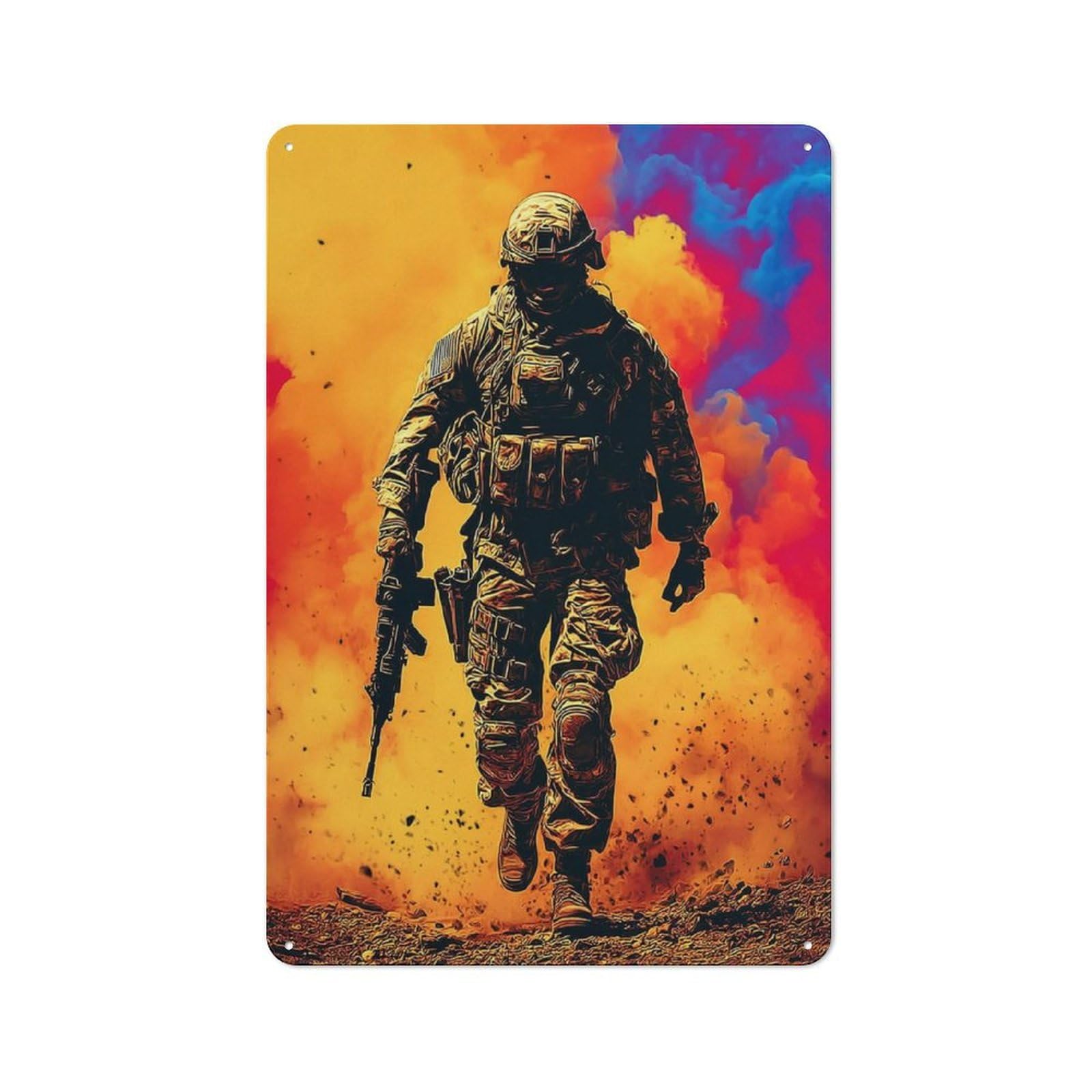Junmoney Soldier In Action Amidst Explosions Vintage Tin Wall Plaque 30X20cm For Kitchen Or Home Bar, For Vintage Wall Decor Fans, For Themed Room Decoration