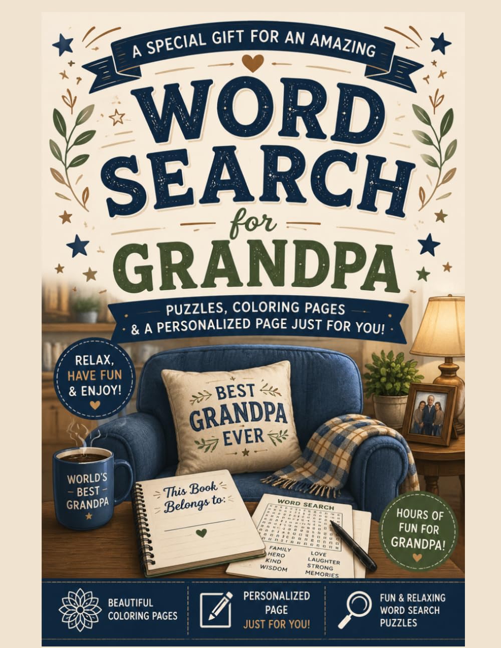 Word Search for Grandpa: Large Print Word Search Puzzles, Coloring Pages and Personalized Gift Pages for Grandpa | Part of the Word Search Gift Collection Series