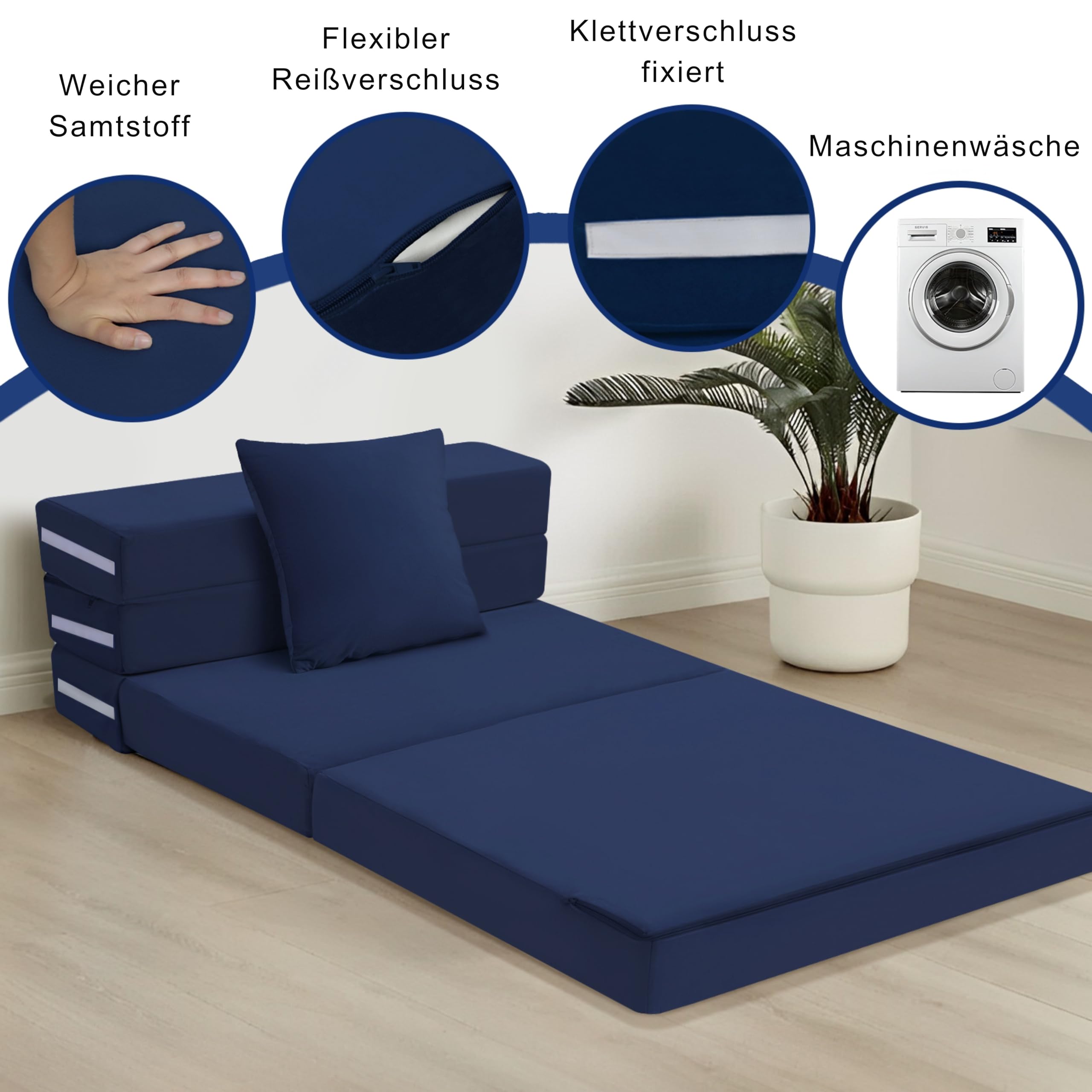 MeMoreCool Faltbare Klappmatratze, Hochdichter Schaumstoff Schlafsofa, Boden-Futon-Matratze, 4-teilige Gästematratze Gästebett Klappbar, Klappmatratze Sessel, Faltmatratze 75x195cm, Blau