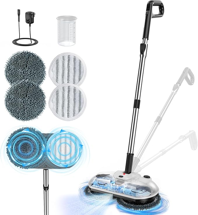 ScrubWiz Steam Mop with Detachable Handheld Steam Cleaner, 10-in-1 Multi Accessories, Quick 10s Heat, 350ml and 2-Level Steamer for Cleaning Floor, Carpet, BBQ Grill, Tile, and Grout, Light White