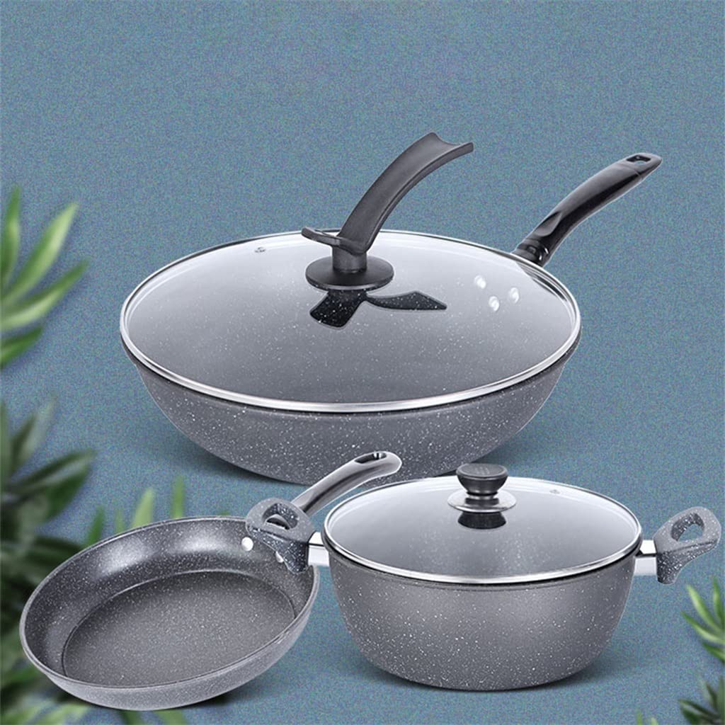 Hellgraues Kochgeschirr-Set, Suppentopf-Set, Bratpfanne, Milchtopf, Kochtopf, Pfanne, Antihaft-Pfannen-Set, Schmortopf, Wok