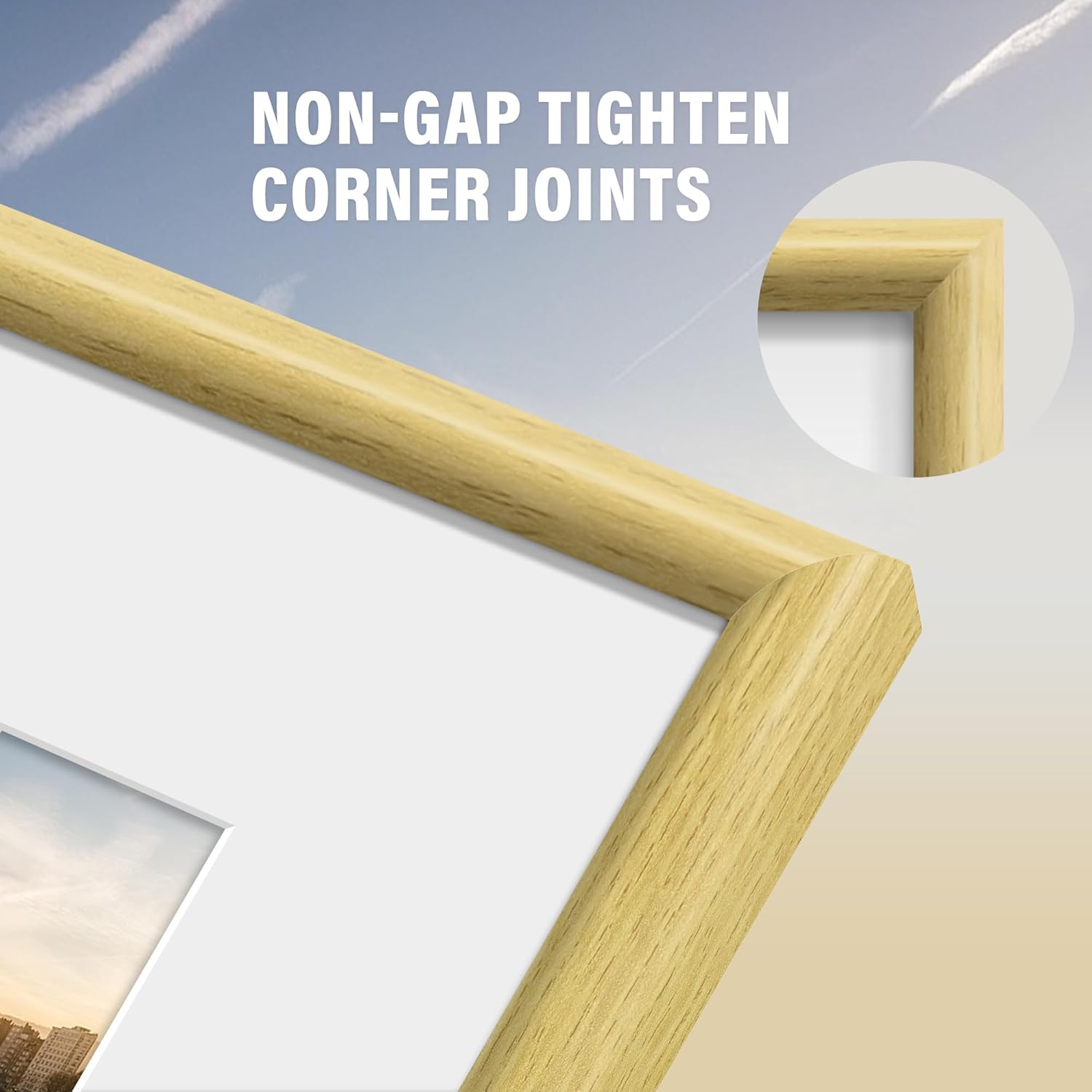 Wiscet 8x10 Picture Frame Set of 6, Display Pictures 5x7 with Mat or 8 x 10 Without Mat, Photo Frame for Wall Mounting or Tabletop Display, Natural - Image 6