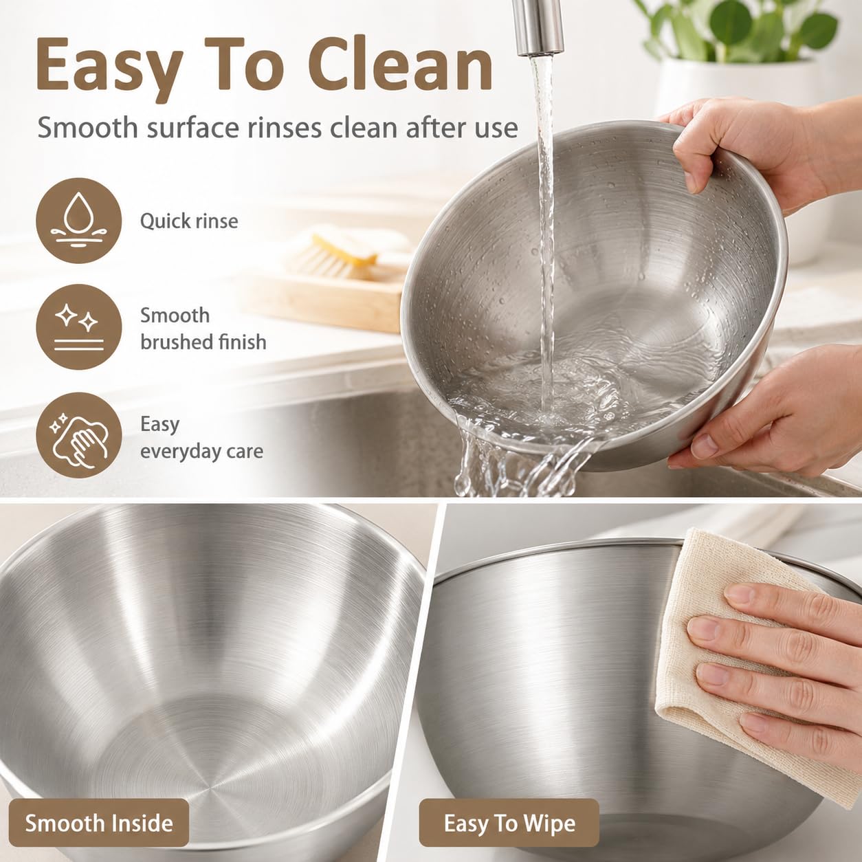 DDUP Set di 5 ciotole in acciaio inox con base piatta, da 28 cm a 17 cm, antiruggine e lavabili in lavastoviglie, ciotole da cucina per insalata, cucina, cottura