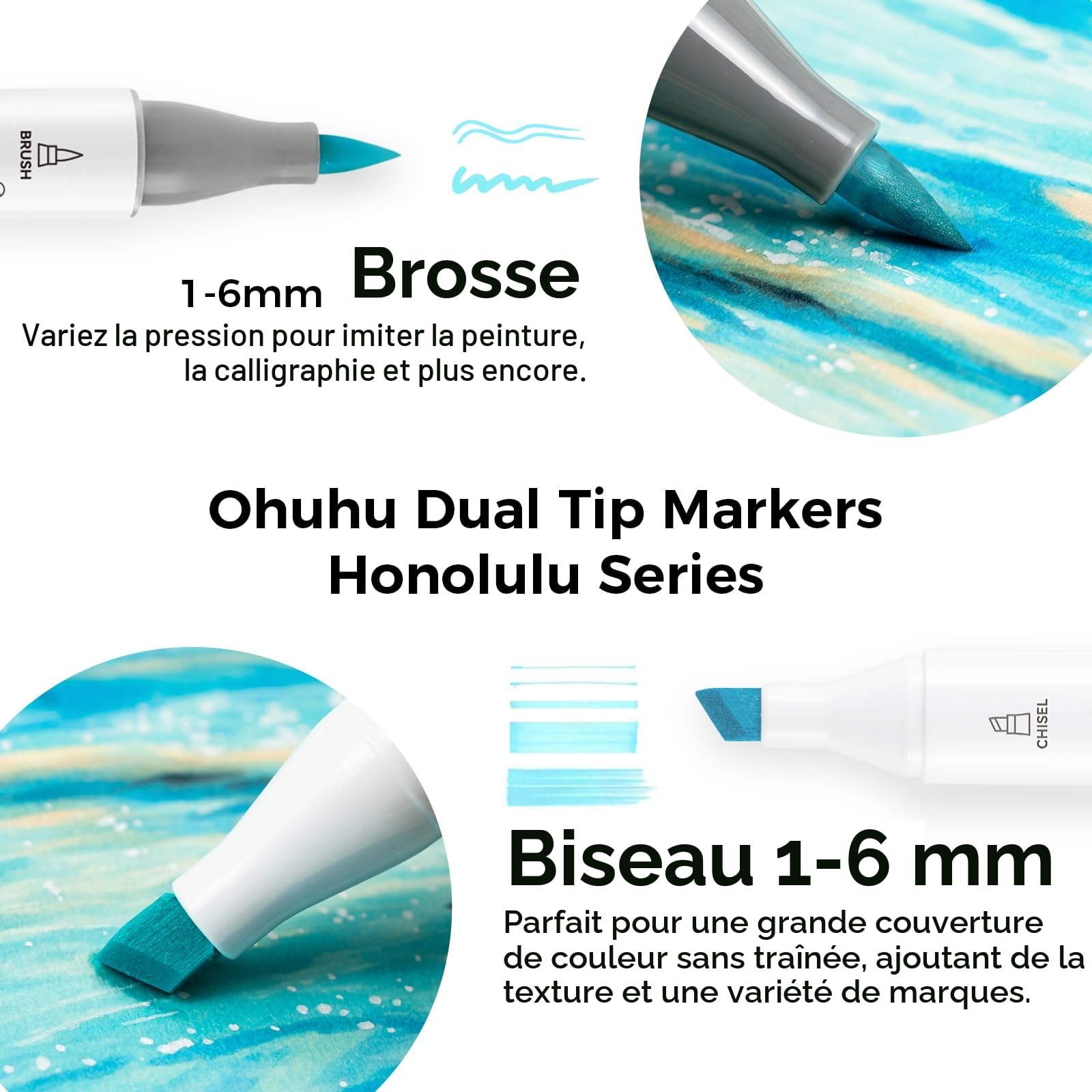 Ohuhu Feutres Coloration 96 Pastel (Sweetness+Blossoming) Pinceau & Ciseau