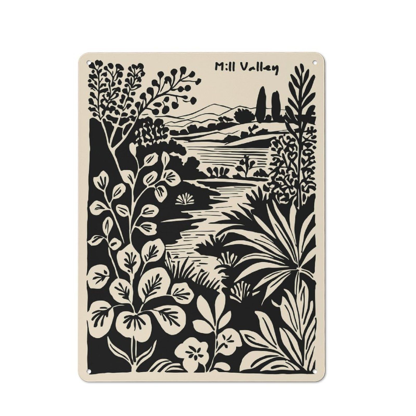 Junmoney Style-6 Metal Plaque With Mill Valley Landscape Illustration Design 40X30cm, Country Style Cafe Wall Decor For Bakery, Diner, Cafe Or Family Room