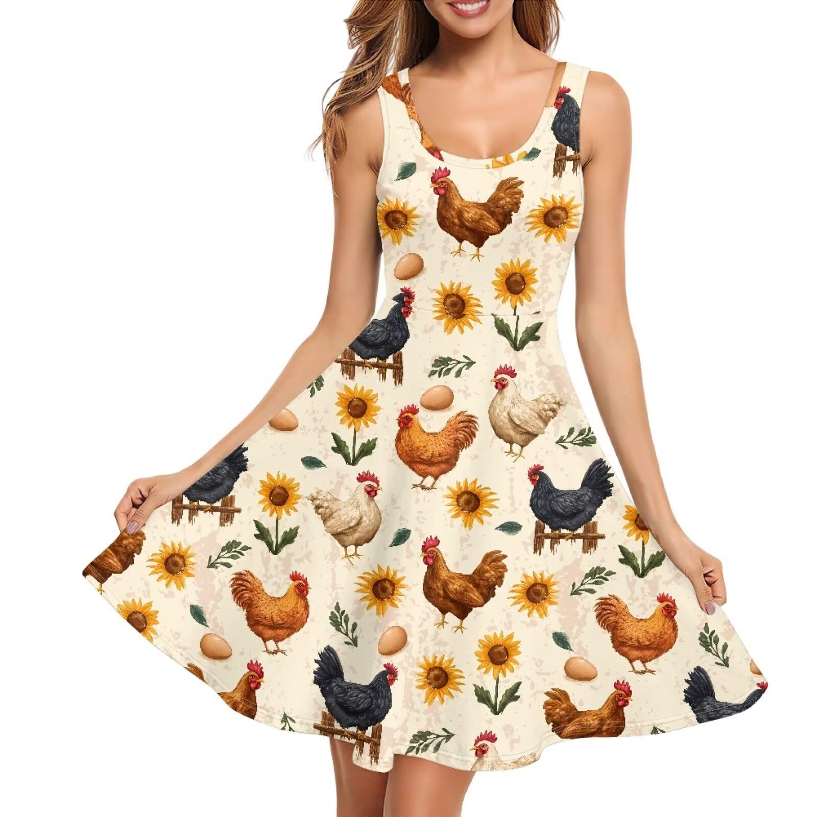 Gomyblomy Tank Dress for Women A-line Knee Length Summer Casual Travel Beach Cover Up Soft Comfy Lightweight Size XS-4XL