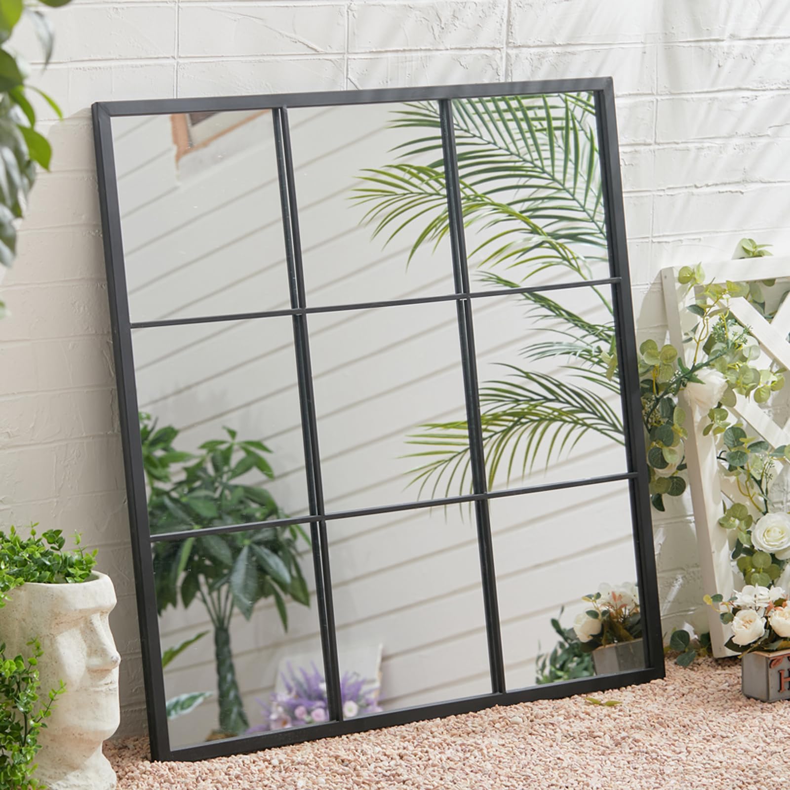 Warmiehomy Large Window Mirror Wall Garden Mirror with Metal Frame for Living Room Courtyard Garden Hallway (Black, 90x90cm) — image 1