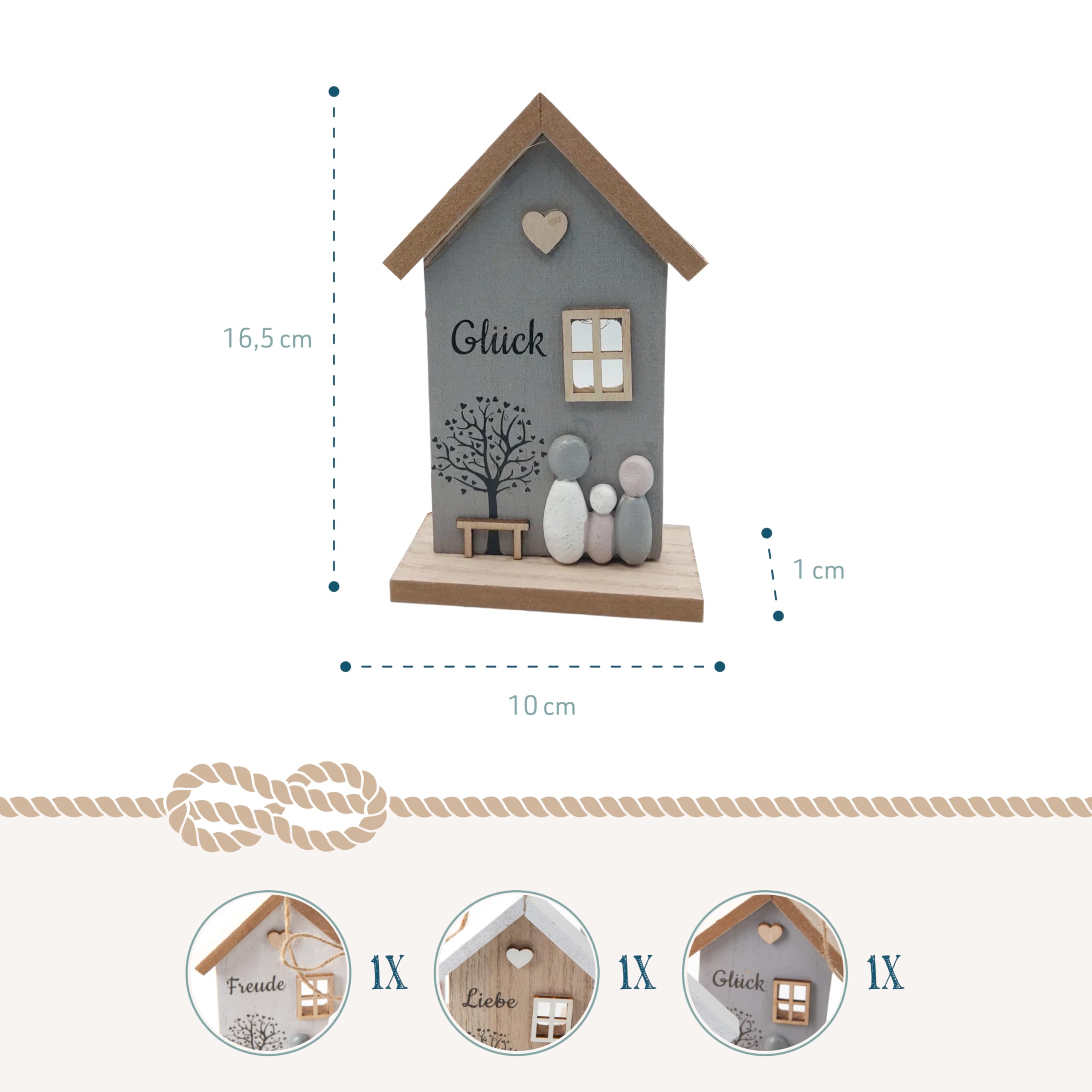Maisons en Bois à Suspendre, 3 pièces: pendentifs décoratifs Maison, étiquettes Cadeau décoration Printemps, déco à accrocher sur Branches, Suspension Printemps, Amour Bonheur Joie, 16,5 x 10 cm
