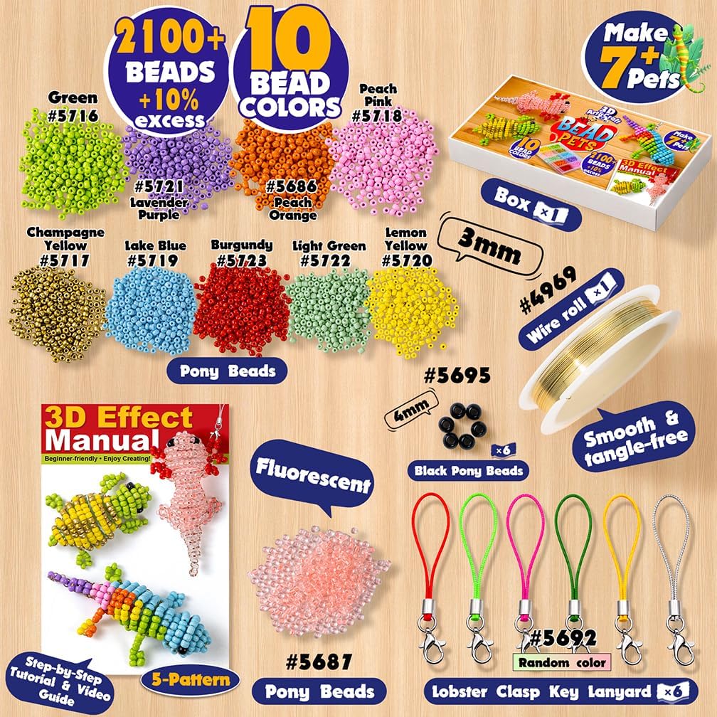 Pony Bead Animal Making Kit, DIY 3D 7+ Reptile with Video Tutorial​