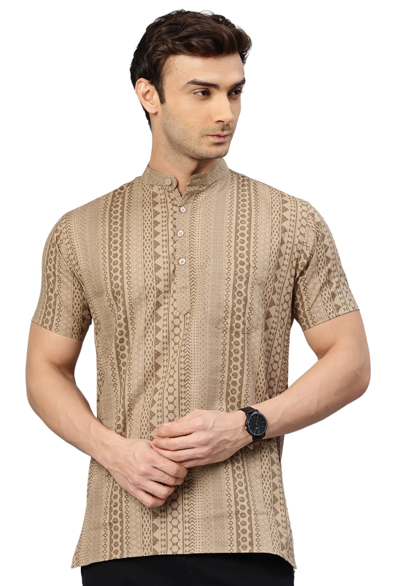 majestic man Men Slim Fit Ethnic Motifs Cotton Printed Half Sleeve Short Kurta-picture-24
