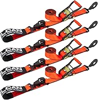 Vista 9 de VULCAN Correa combinada de amarre de eje con trinquete de gancho a presión, 2 pulgadas x 114 pulgadas, paquete de 4 unidades, amarillo clásico