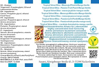 Tropical Velvet Bliss - مركّز بنكهة فاكهة العاطفة والخوخ والمانجو والفانيليا - نباتي - ساسامي - 10 مل