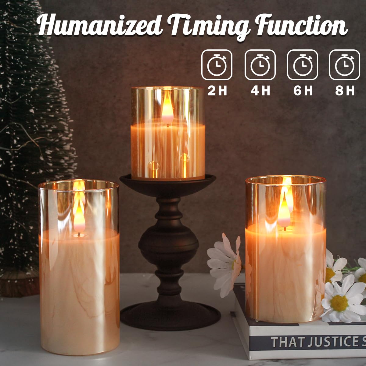 NICE POINT LED Flameless Candle,Rechargeable Flashing Pillar Real Wax Candle with Remote Control and Timer - Image 2