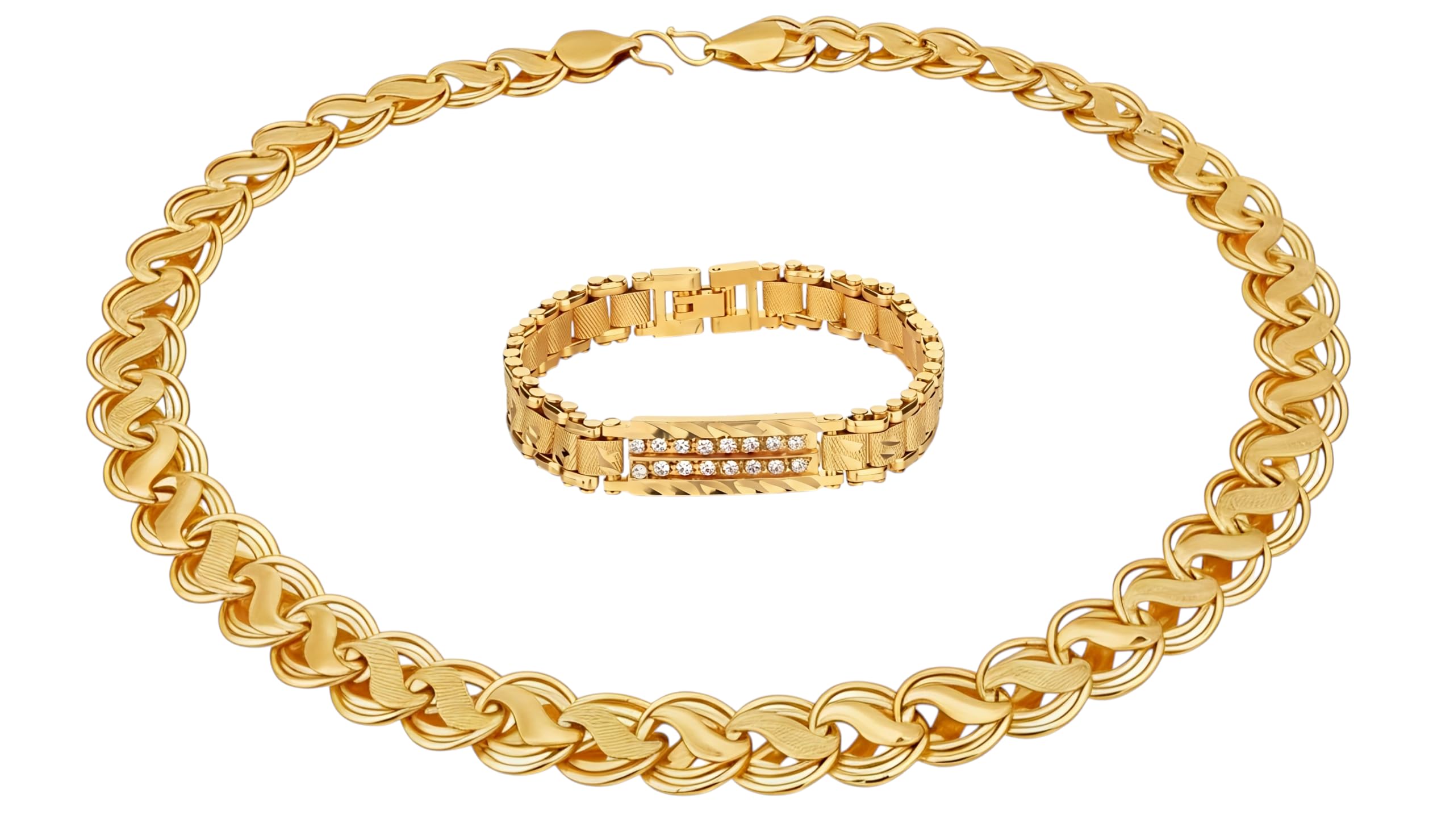 S Imitation Jewellery Gold Plated Brass Chain and Bracelet Set