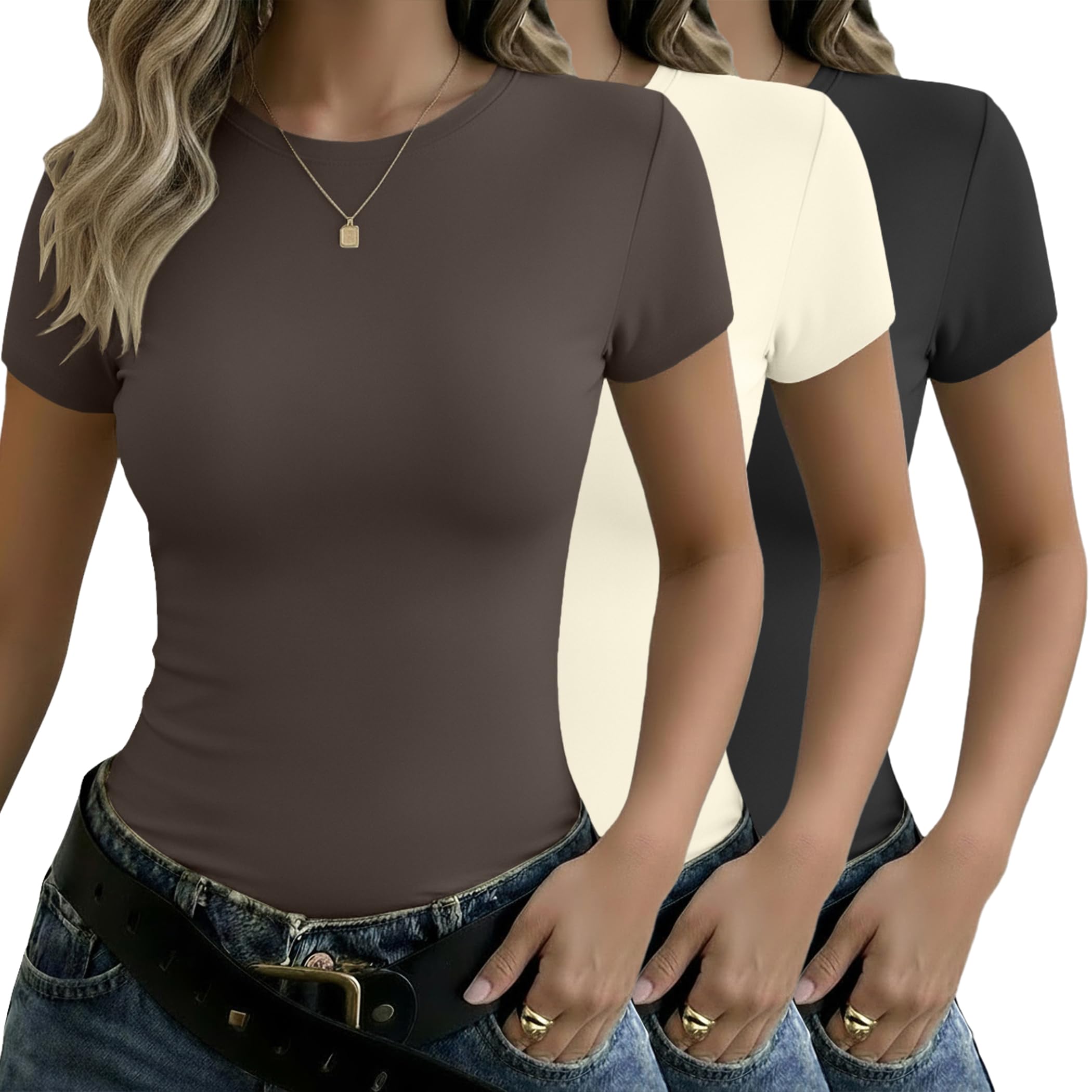 Ekouaer Womens Short Sleeve Shirts 3 Pack