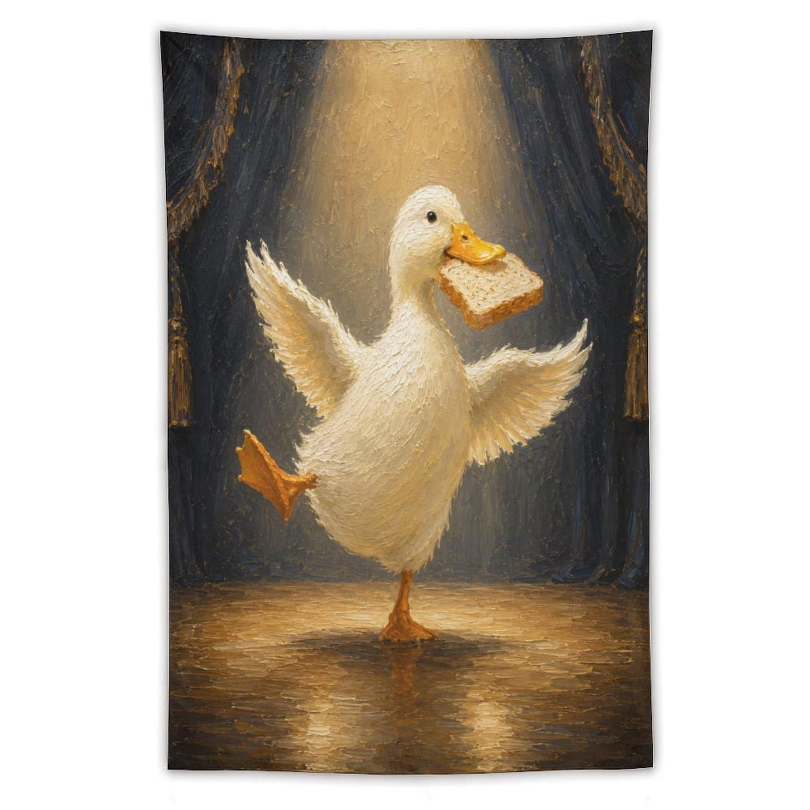 Dancing Toast Duck Wall Tapestry, Storybook Illustration, Apartment