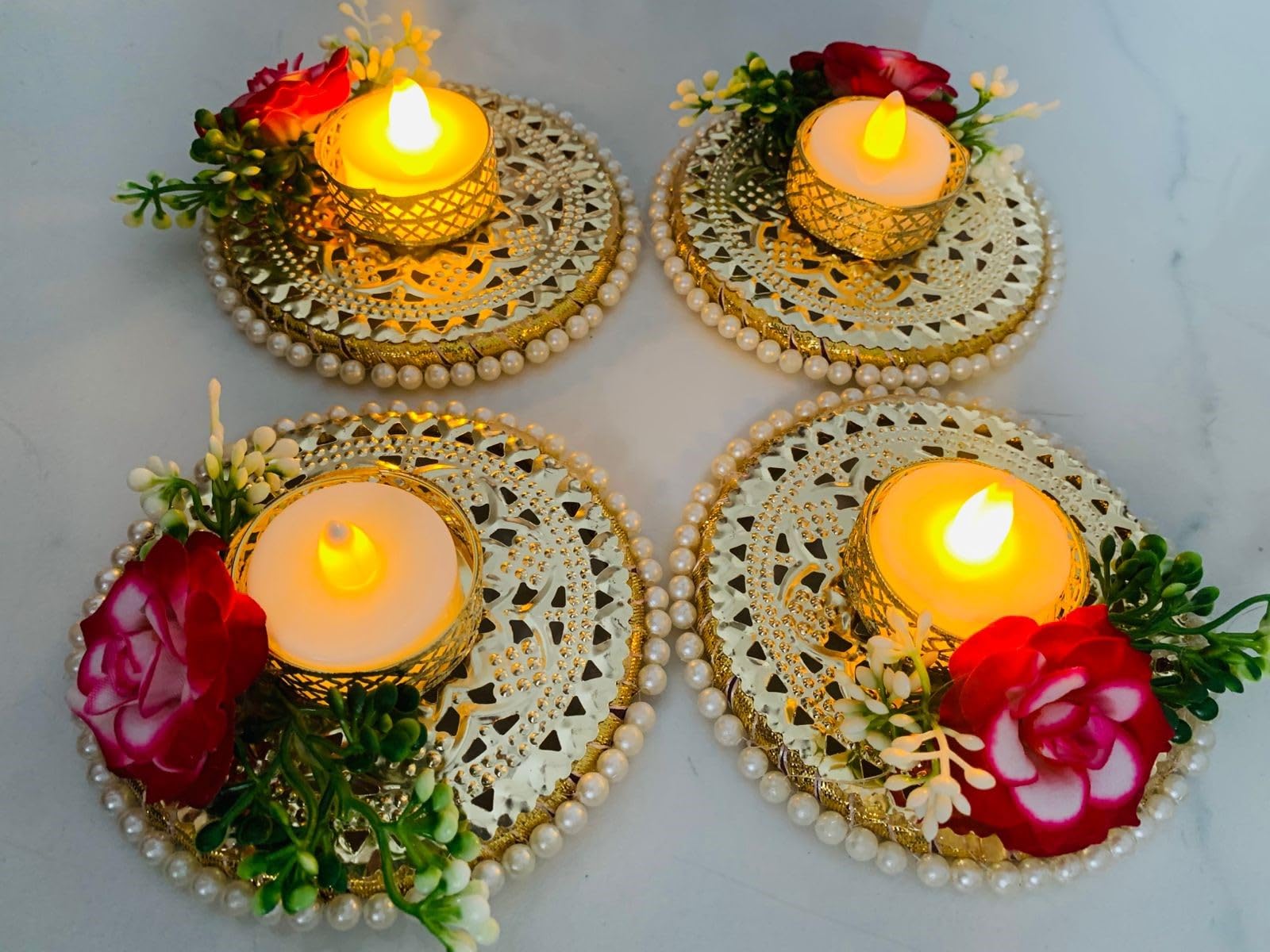 SINGARO Tealight Candle Holders for Diwali Decoration,Home Decor Gifts Items,Diya for Home Office Pooja,Durga Puja Gift Sets, Handicrafts Handmade(Standard, 2, Count) 1