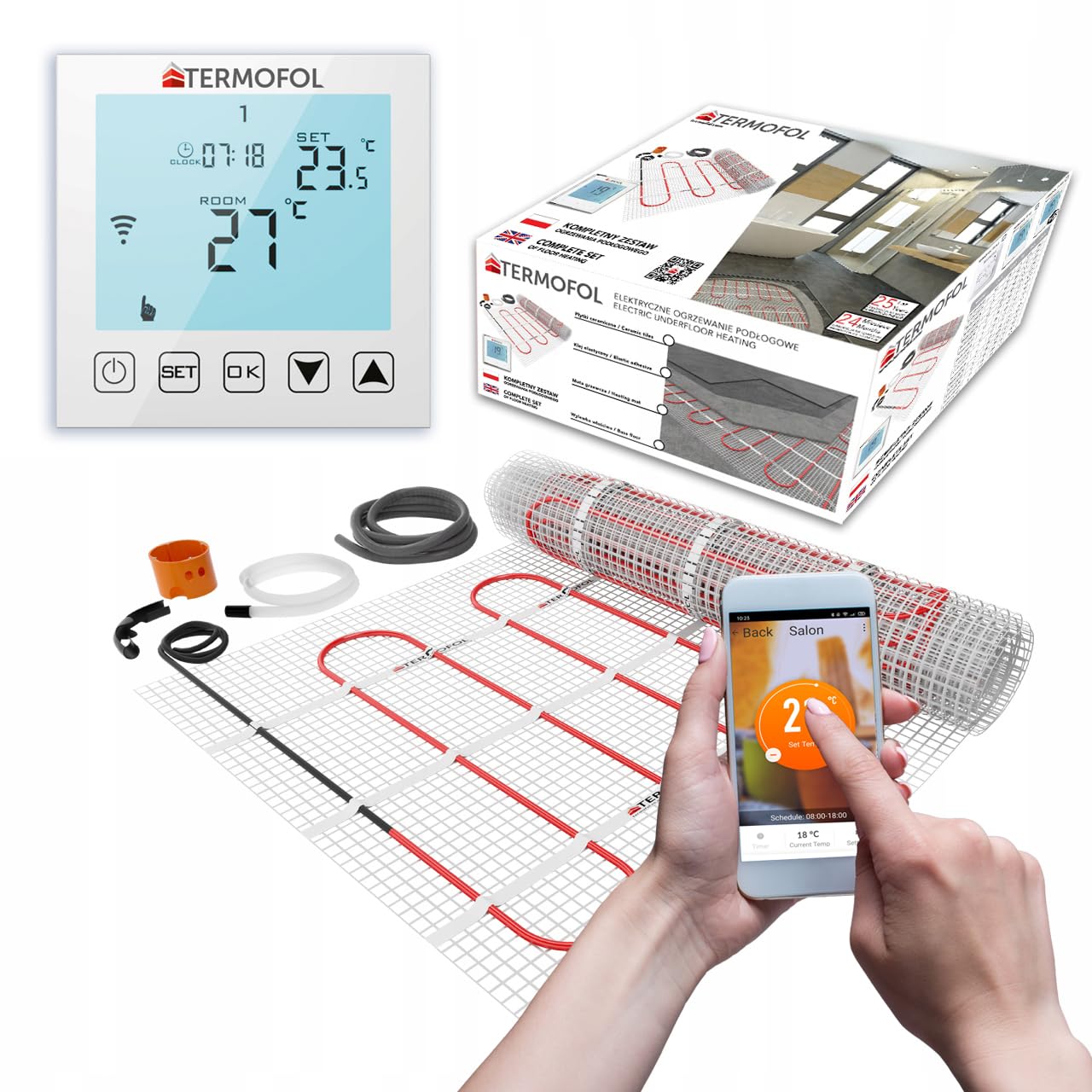 Termofol Set de alfombra térmica con termostato WiFi - Calefacción eléctrica de suelo para baño, sala de estar y cocina - Lámina calefactora con potencia de calefacción 150W/m² - Superficie 20 m²