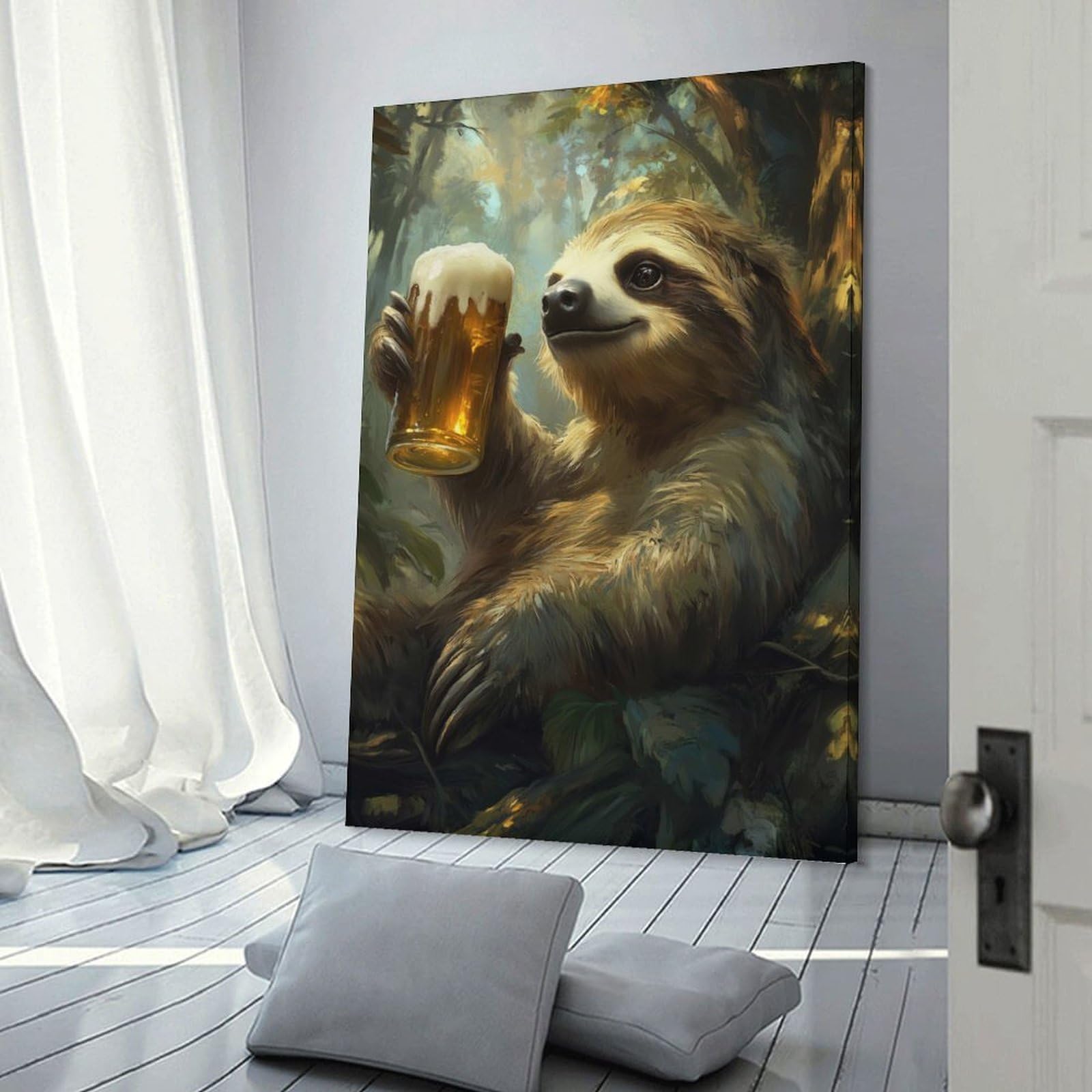 Junmoney Sloth with Beer Home Decor Wall Art, 08x12inch(20x30cm), for Apartment Walls, Studios Or Work Areas, Wall Decor with Flexible Room Appeal