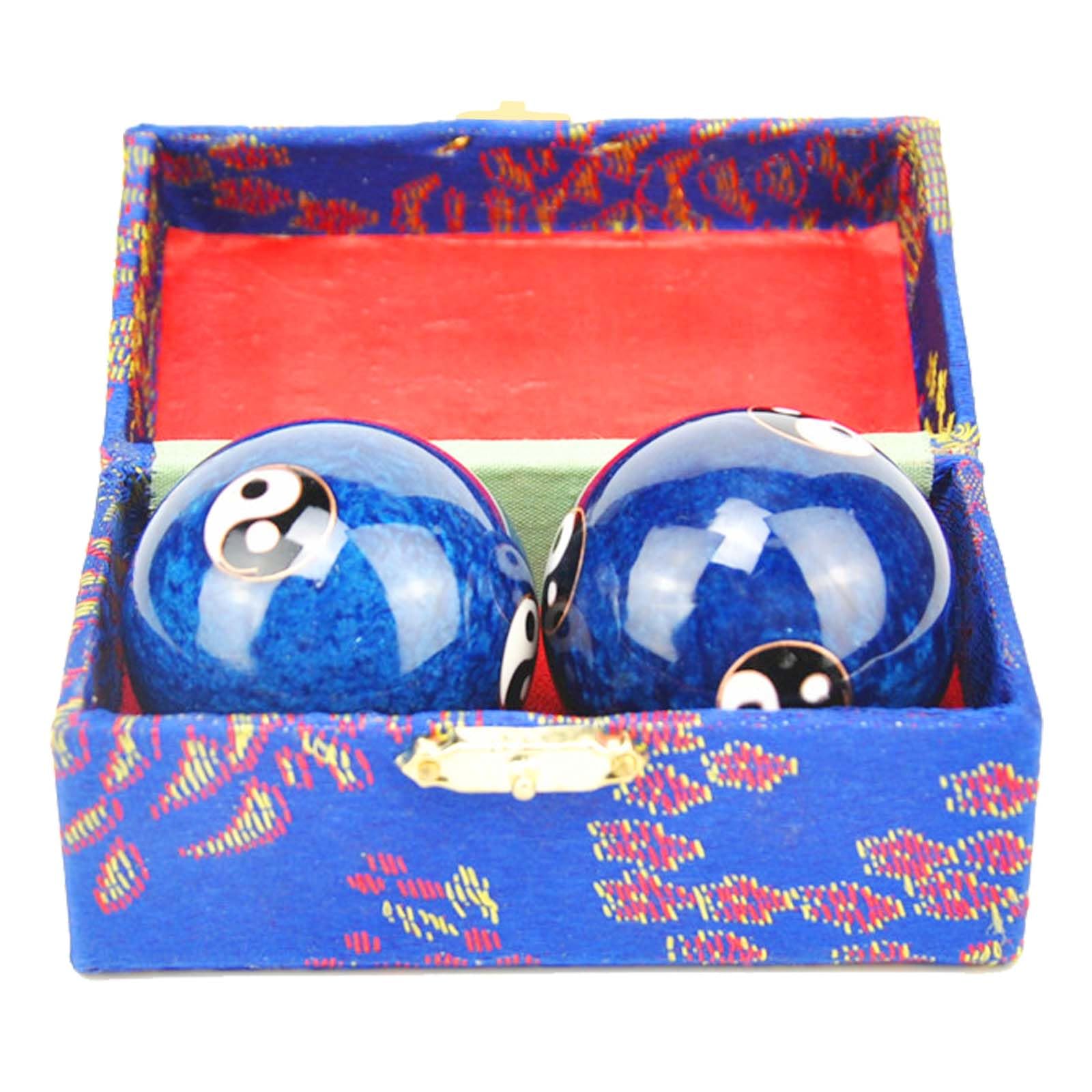1.85'' Cloisonne Health Hand Balls Yin-Yang Chinese Meditation Baoding Feng Shui Healthy Exercise Stress Balls with Gift Box, Natural Enamel Cloisonne Craft (2PCS/Blue)