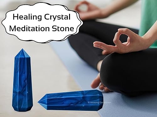 Miniatura 7 de Amazing Gemstone Torres de cristal de ágata azul Obelisco de punto de cristal curativo natural para curación de Reiki y cuadrícula de cristal (2 a