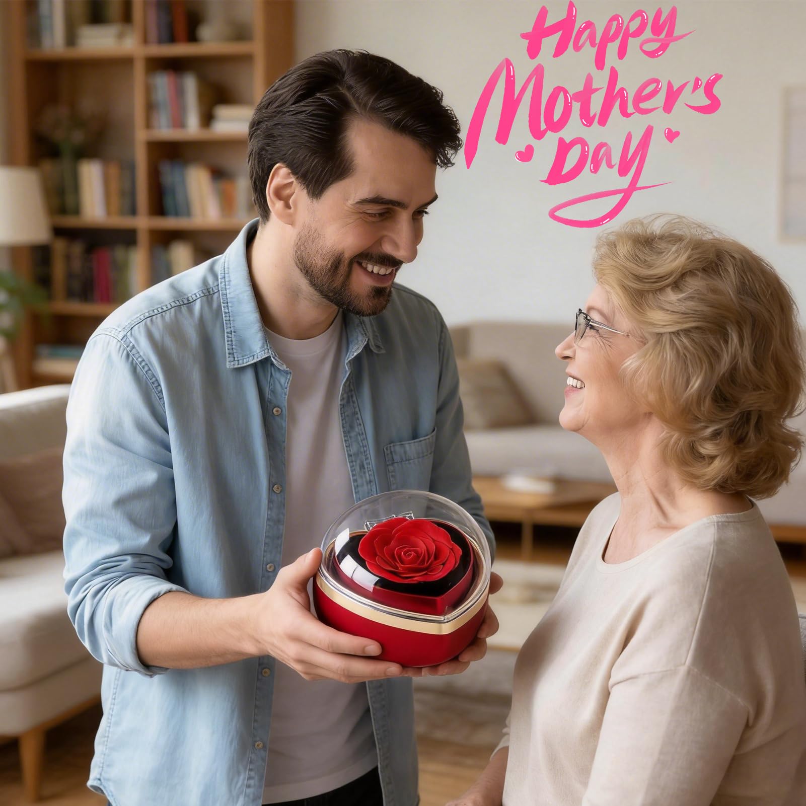Rosa Eterna con Collana, Rosa Stabilizzata Rossa Cofanetto,Fiori Eterni con Collana Cuori Regalo, per Idea Regalo Donne la Moglie a Natale,San Valentino,Festa della Mamma