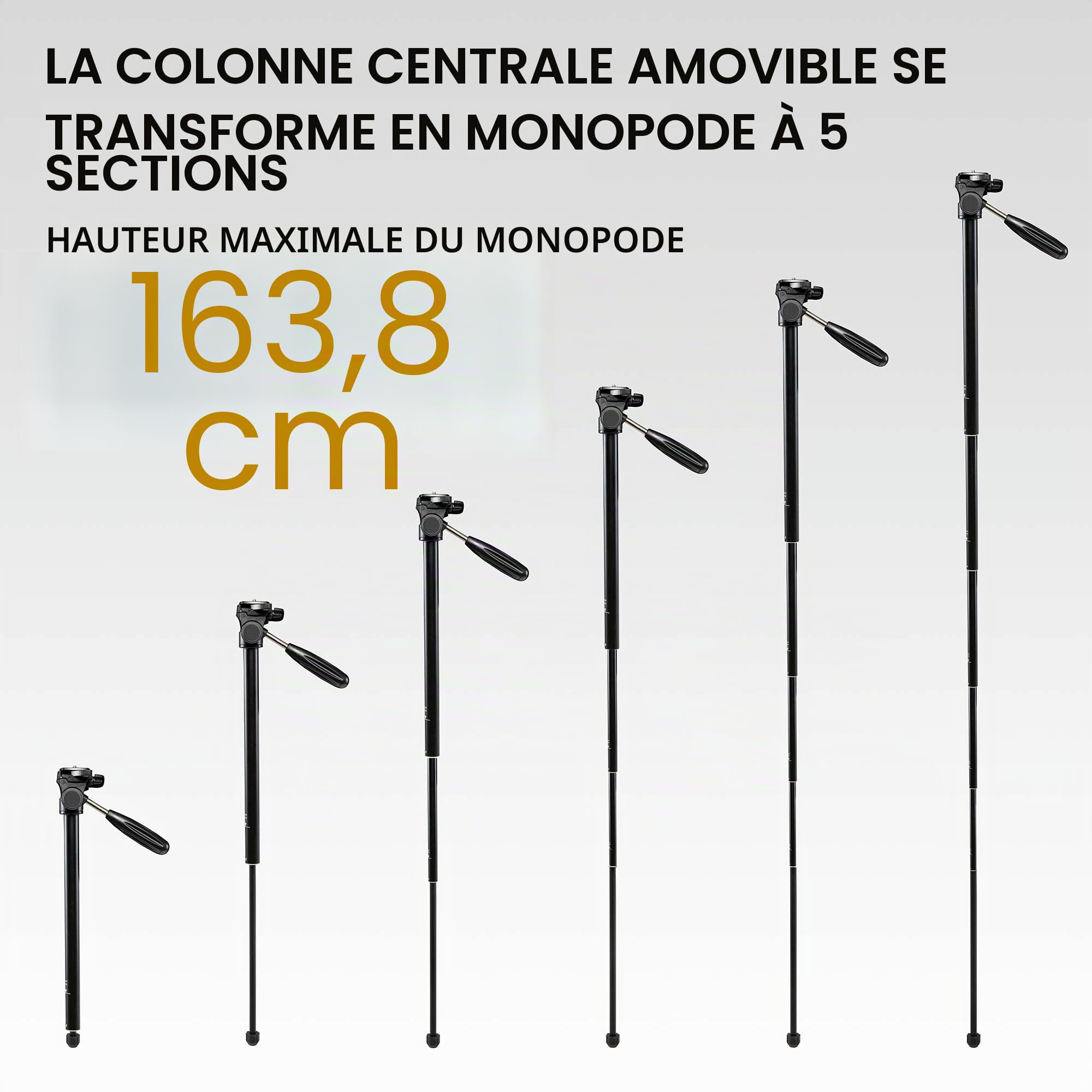 KODAK Trépied et monopied PhotoGear 2-en-1 | Trépied léger en Aluminium à 4 Sections de 70" Qui se transforme en Monopode de 65" | Plaques à dégagement Rapide à tête pivotante à 3 Positions