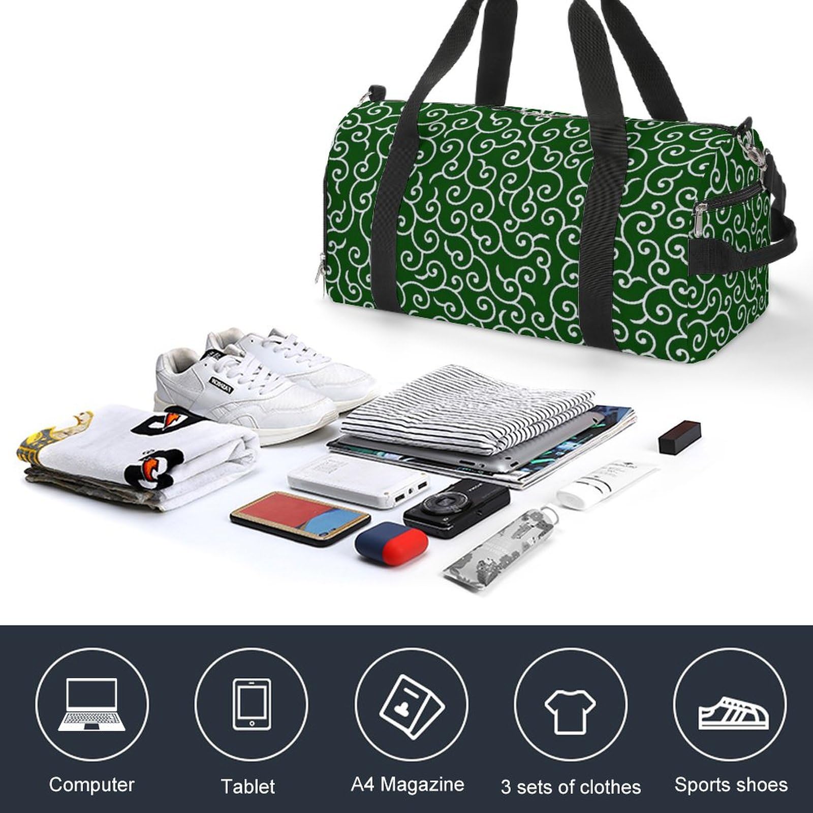 Amazon.co.jp: スポーツバッグ 和柄 緑 唐草模様 ボストンバッグ ジム
