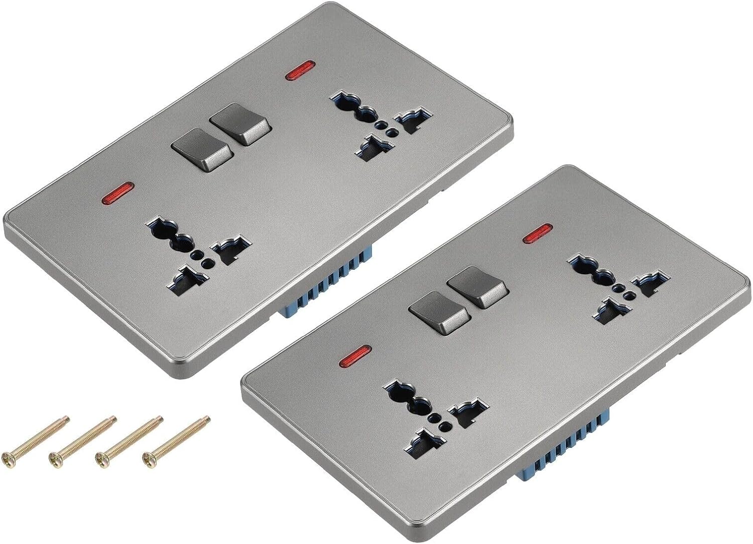 UK US Socket Double Multi Power Outlet Switch Grey 250V 13A 146mmx88mm Pack of 2 YENCONG125